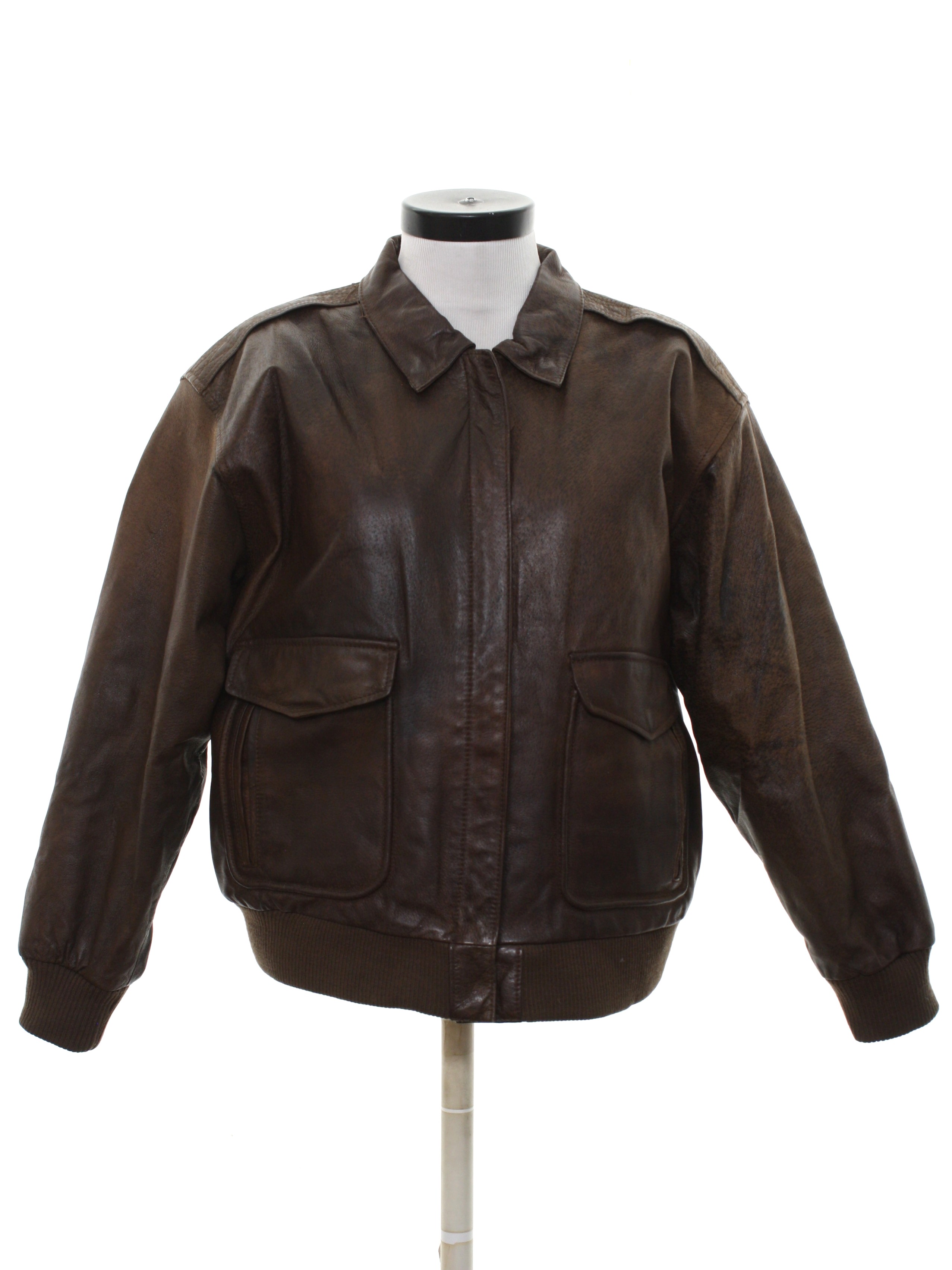 Retro 1980s Leather Jacket: 80s -Izzi- Womens dark brown background ...