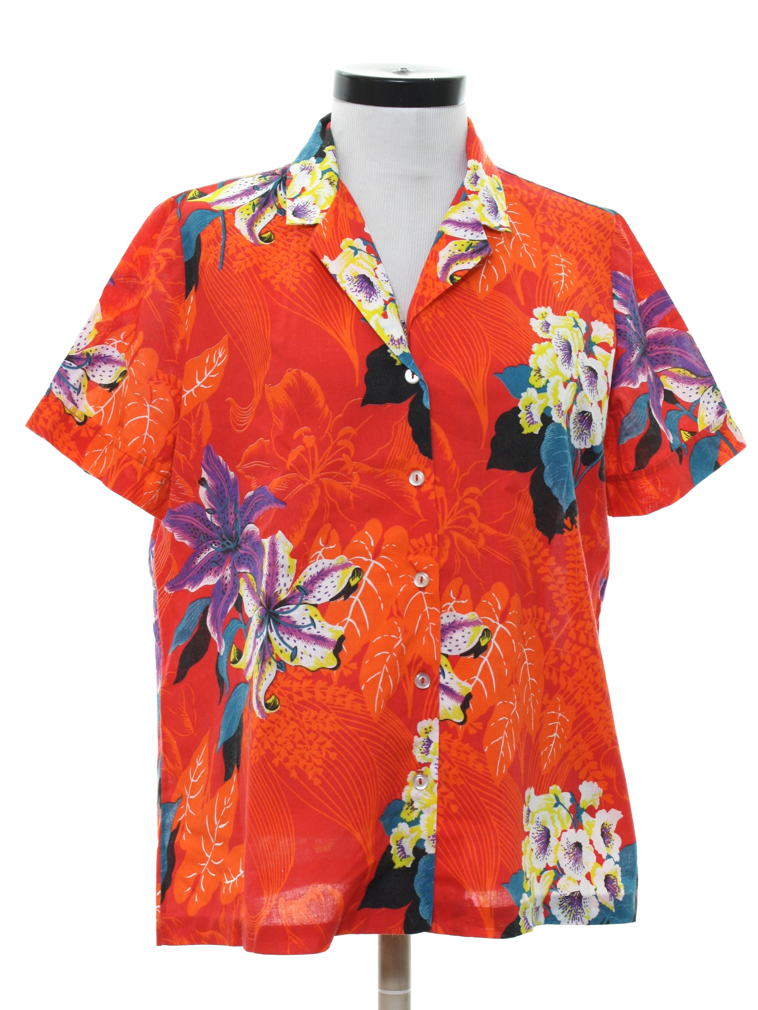 1980's Hawaiian Shirt (NPC Fashions): 80s -NPC Fashions- Womens orange ...