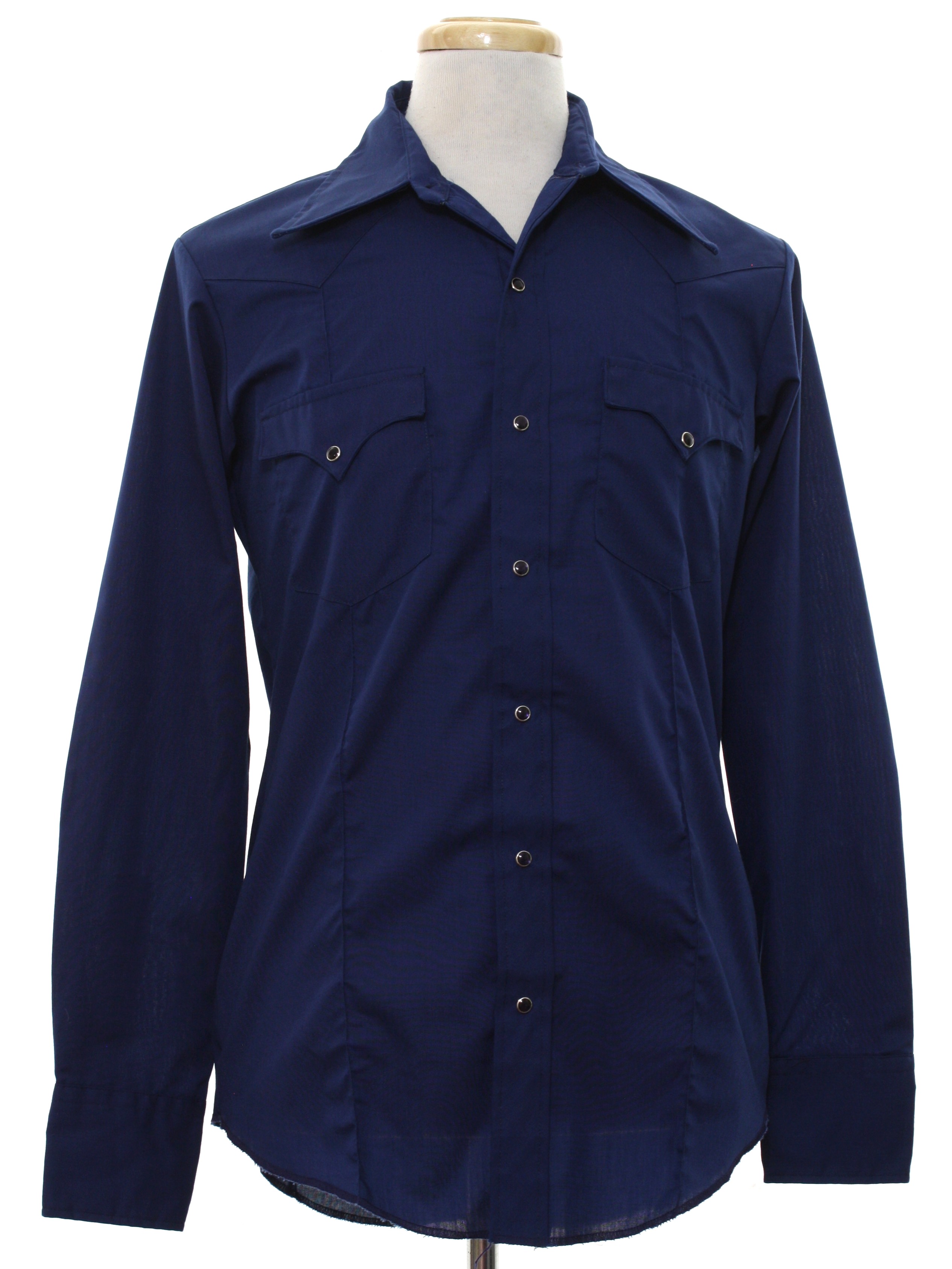 1970's Western Shirt (JC Penny): 70s -JC Penny- Mens midnight blue ...