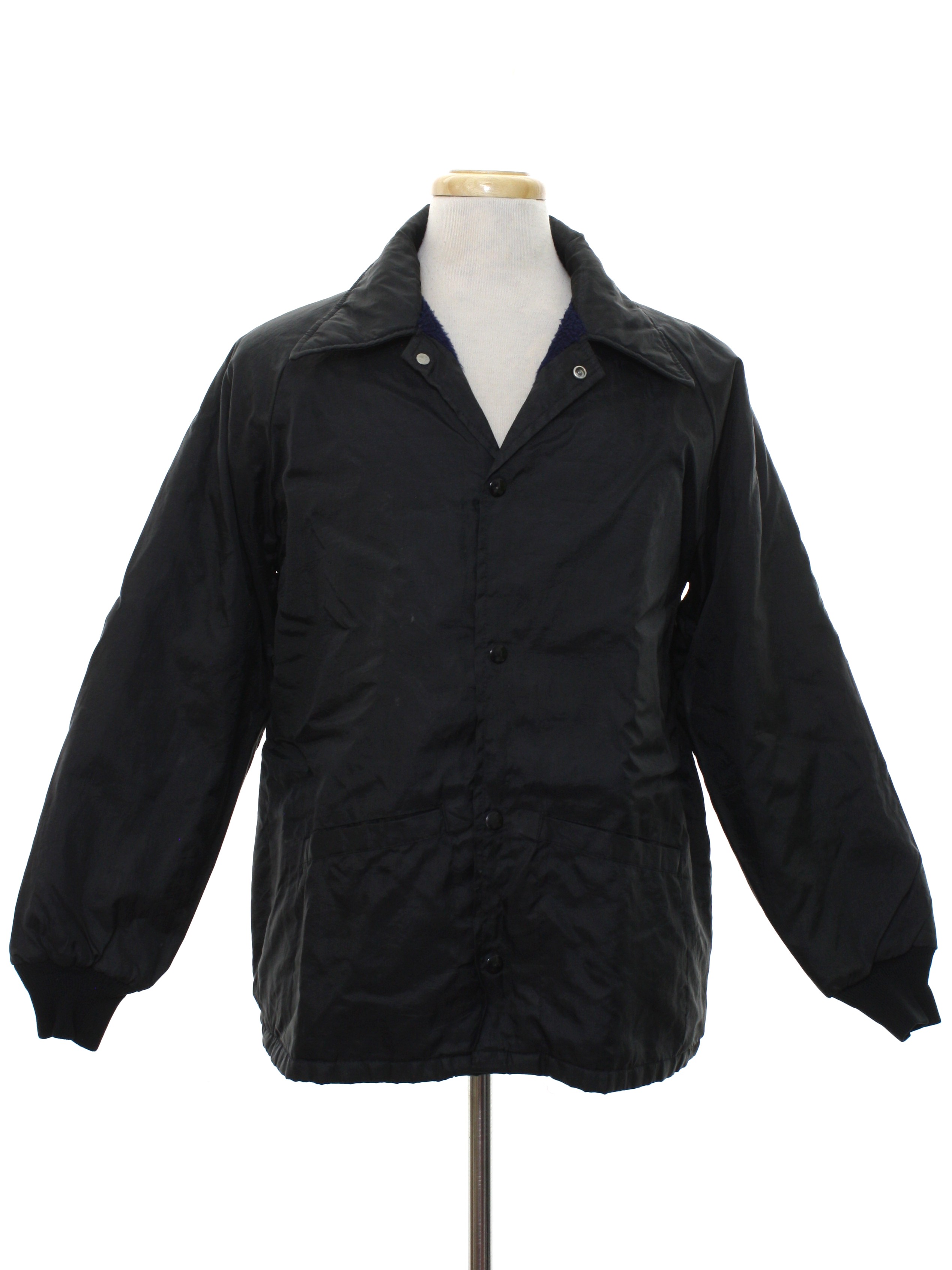 Vintage 1970's Jacket: 70s -no label- Mens black background nylon shell ...