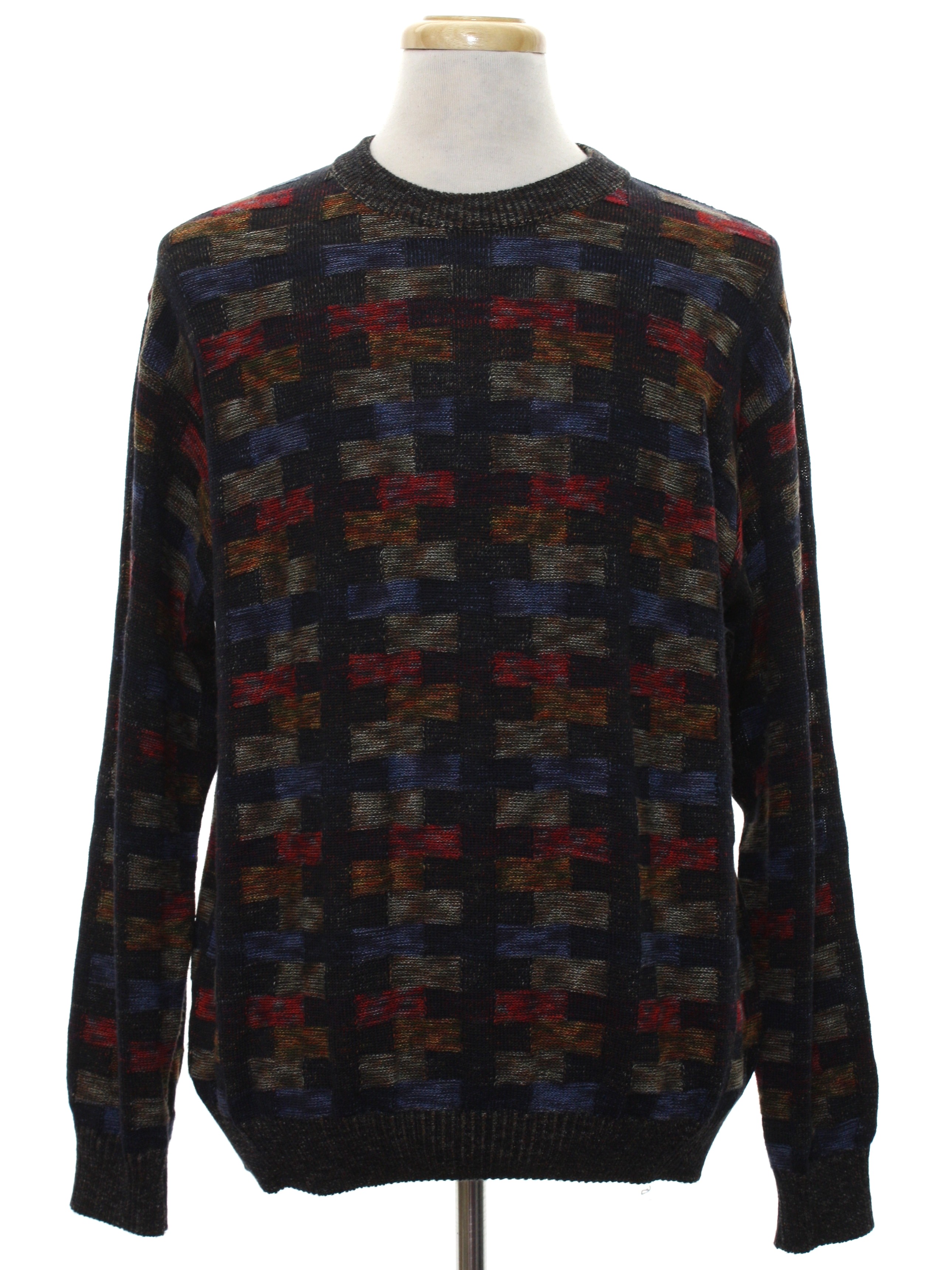 Retro 80's Sweater: 80s style (made in 90s) -Norm Thompson- Mens black ...