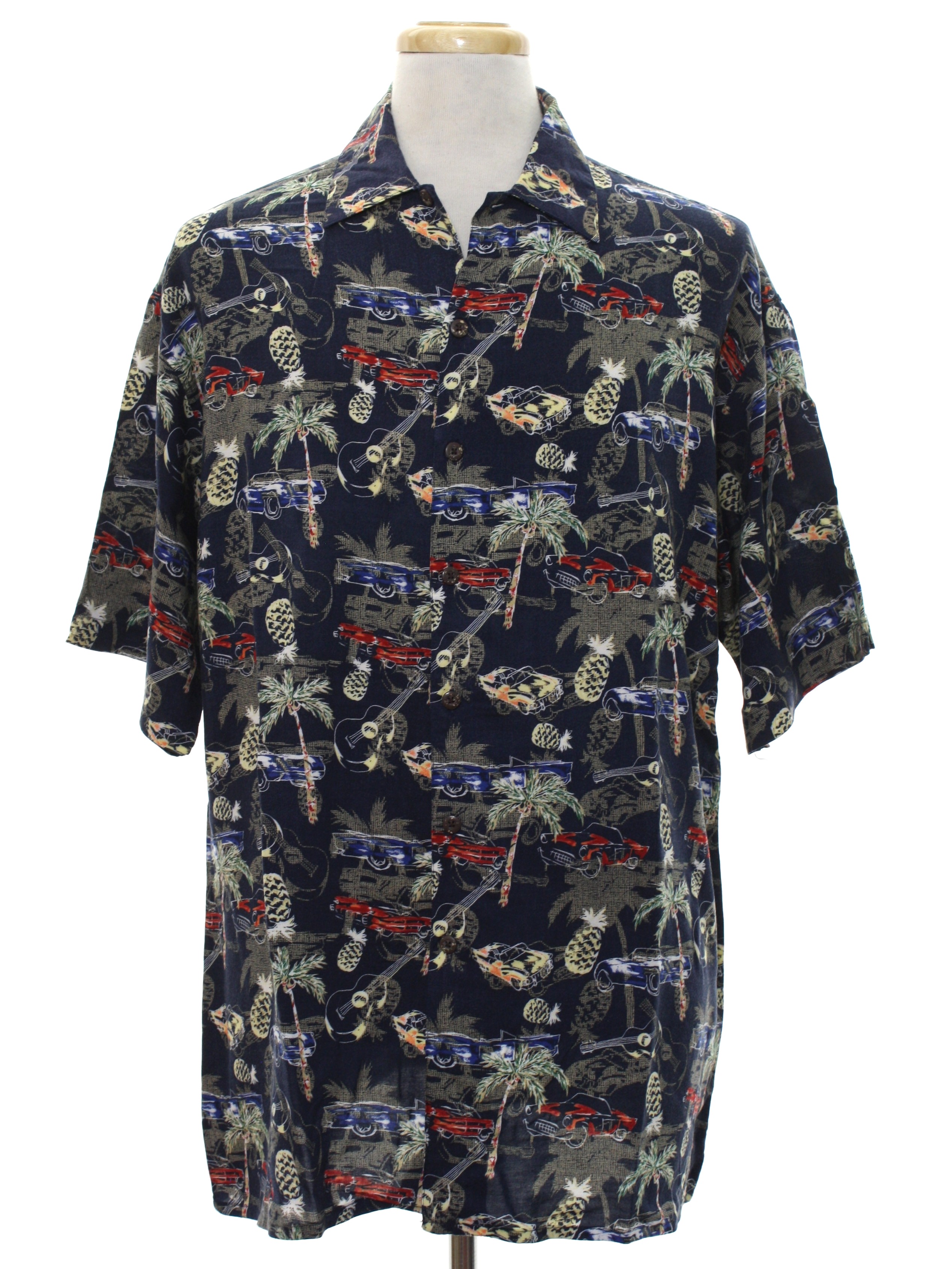 1990s Natural Issue Rayon Shirt: 90s -Natural Issue- Mens navy blue ...