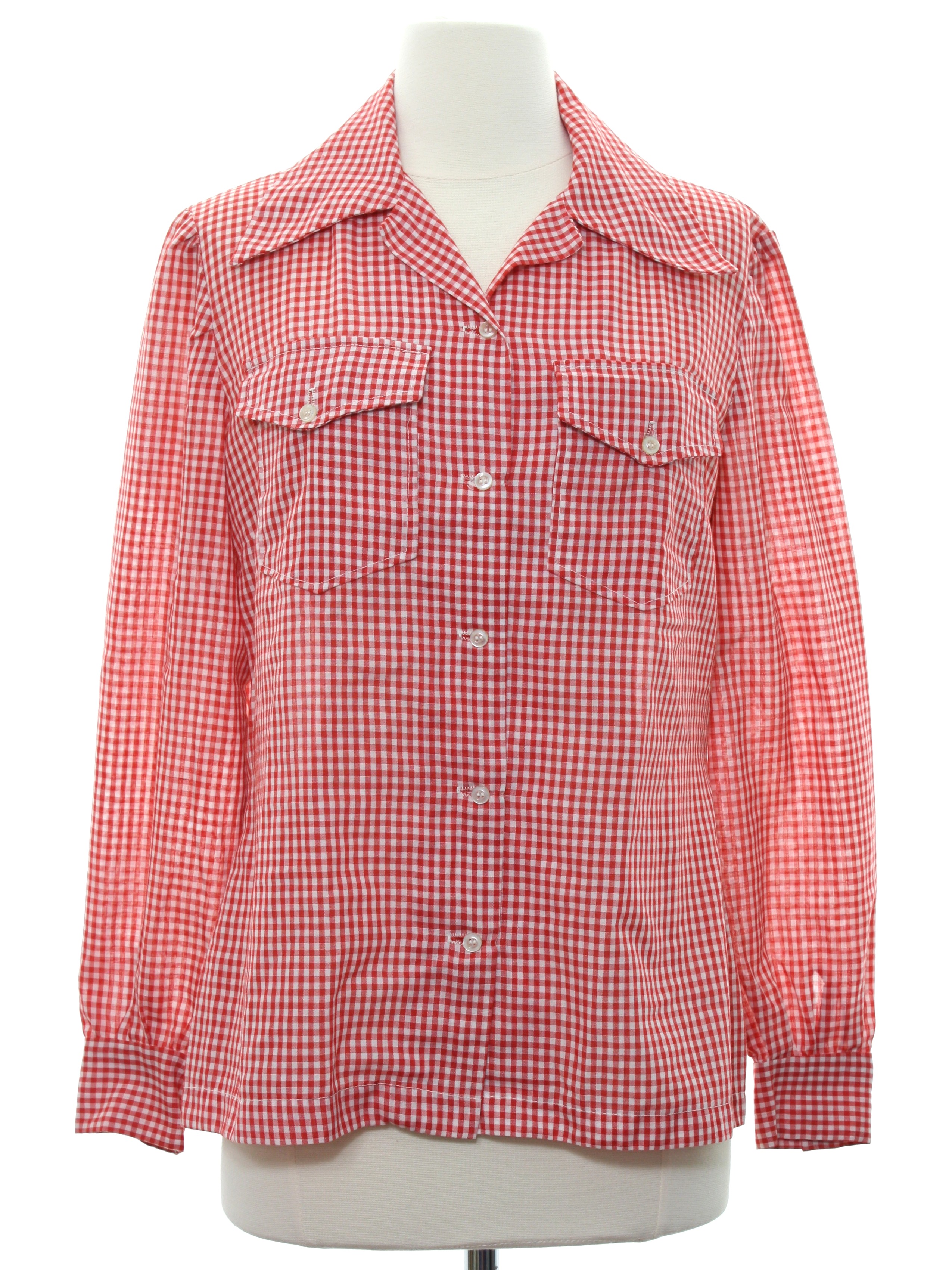 Vintage Home Sewn 70's Western Shirt: 70s -Home Sewn- Womens red and ...