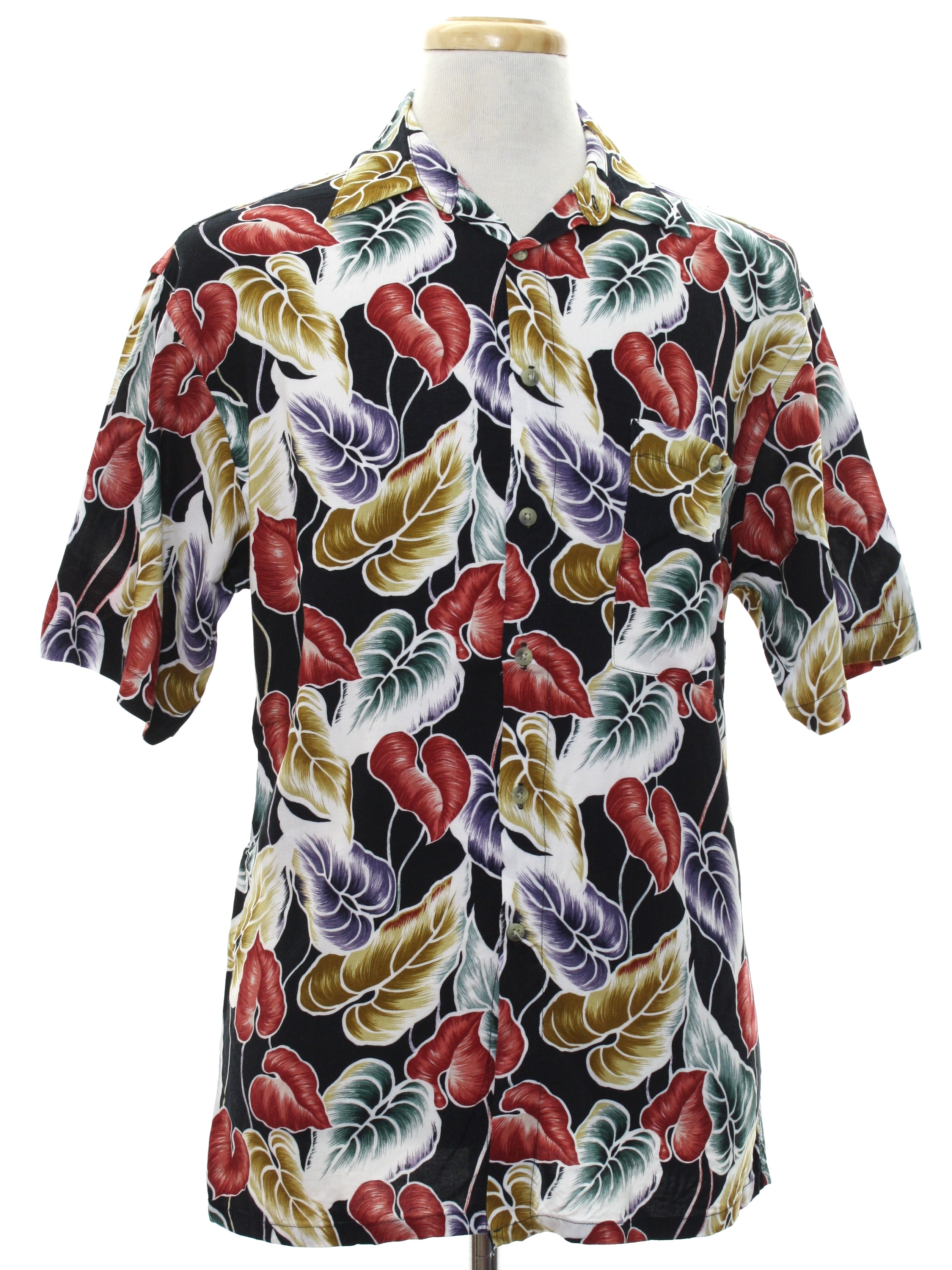 1980's Retro Hawaiian Shirt: 80s -Pierre Cardin- Mens black background ...