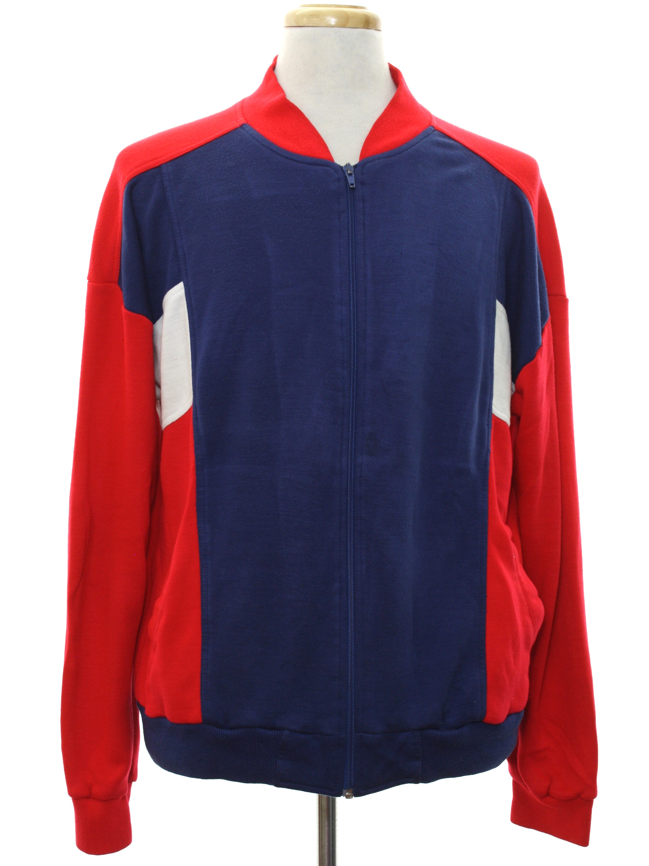 Vintage 1980's Jacket: 80s -Oshmans Sportswear- Mens red, navy blue and ...