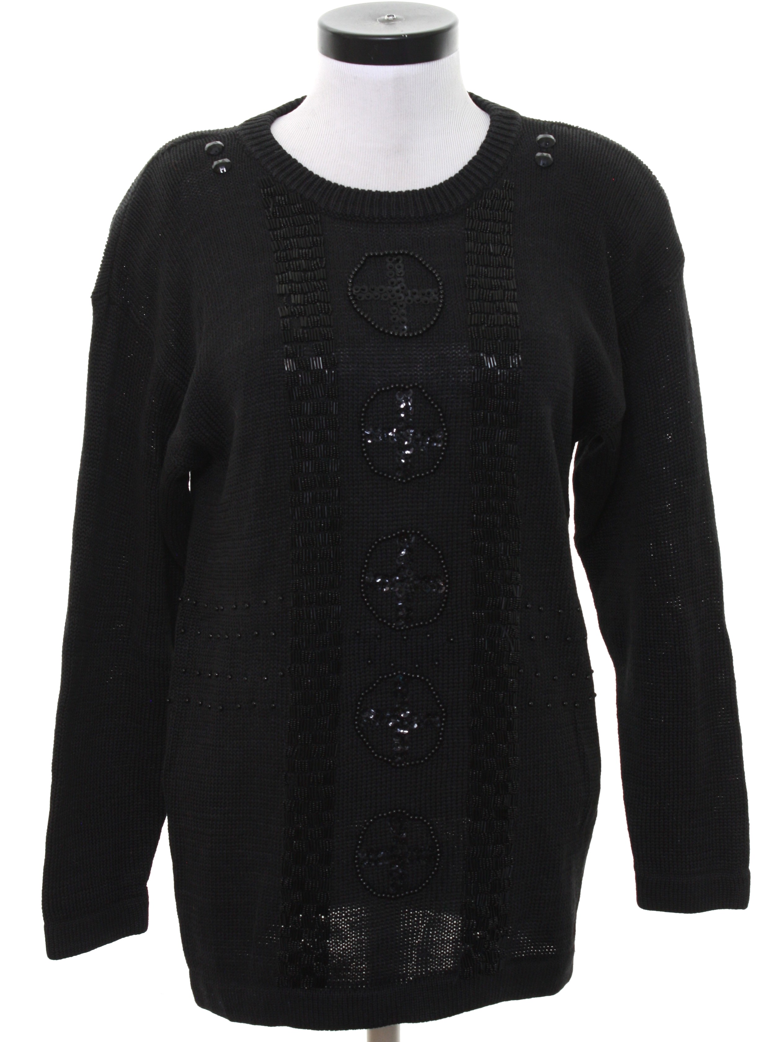 Vintage 80s Beaded Sweater: 80s -No Label- Womens black background ...