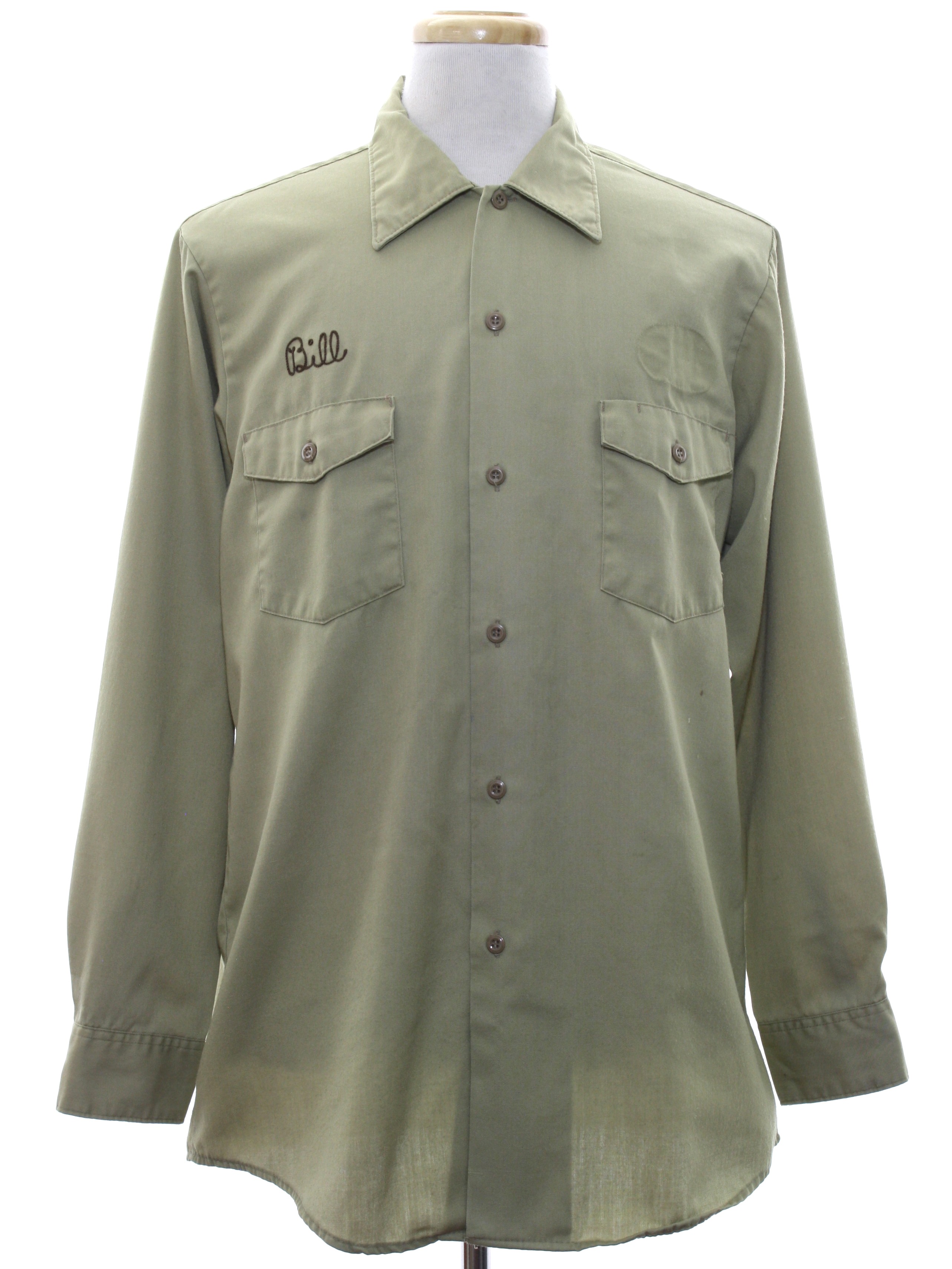 1970's Shirt (Lee): 70s -Lee- Mens khaki polyester cotton blend button ...