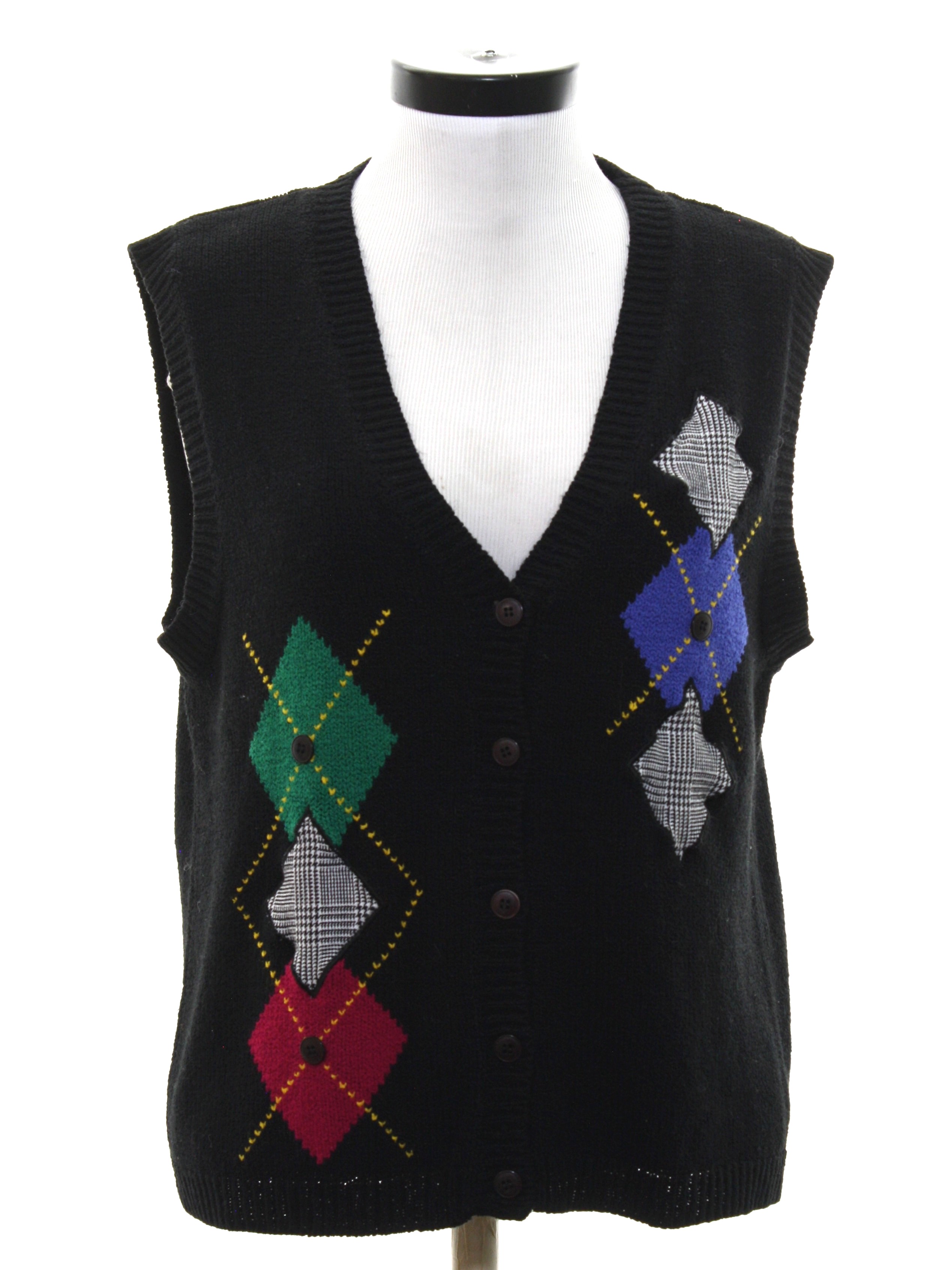 Vintage 1980's Sweater: 80s -Koret- Womens black background acrylic ...
