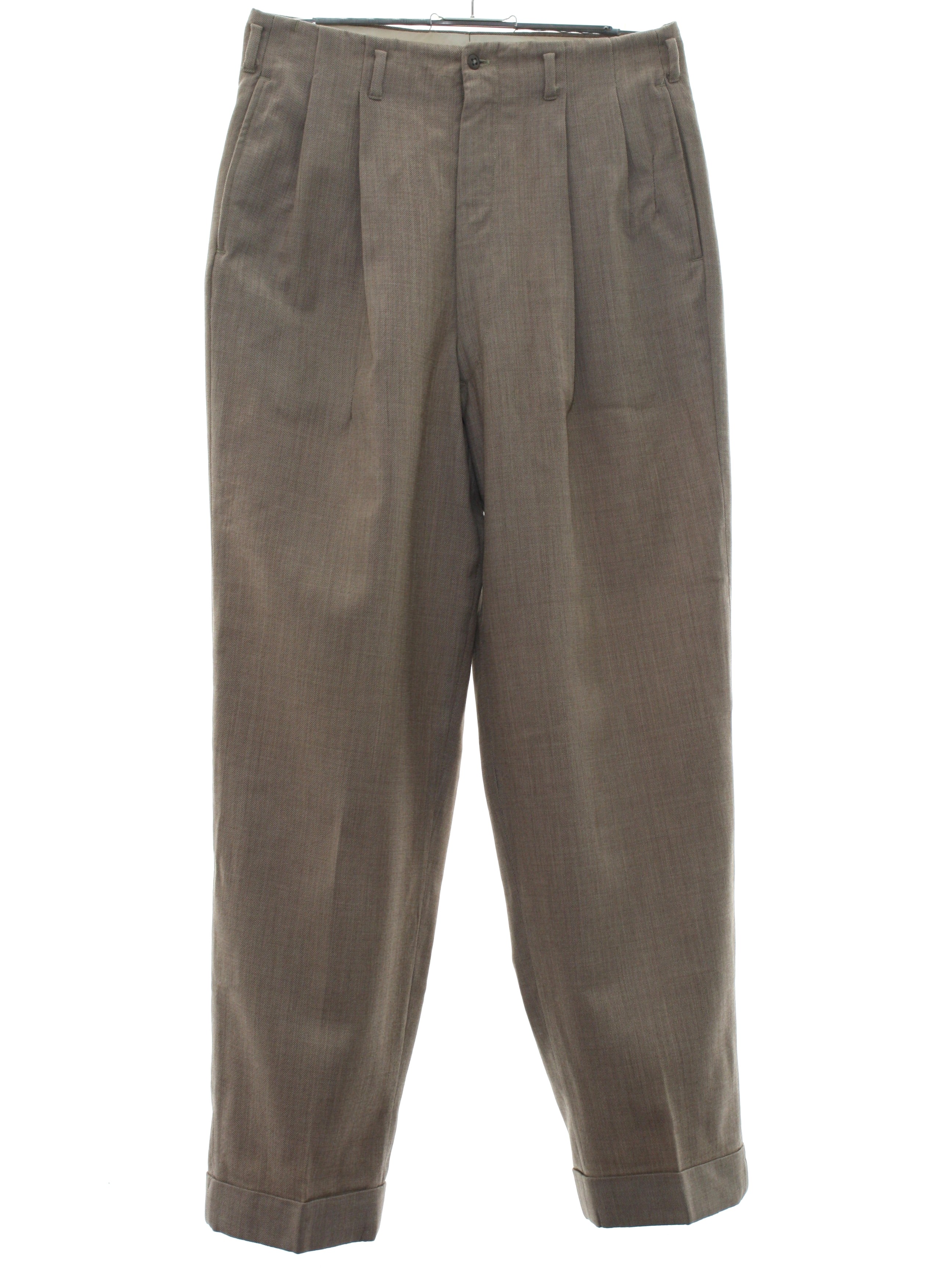 Retro 40's Pants: Late 40s -No Label- Mens tan background, brown wool ...