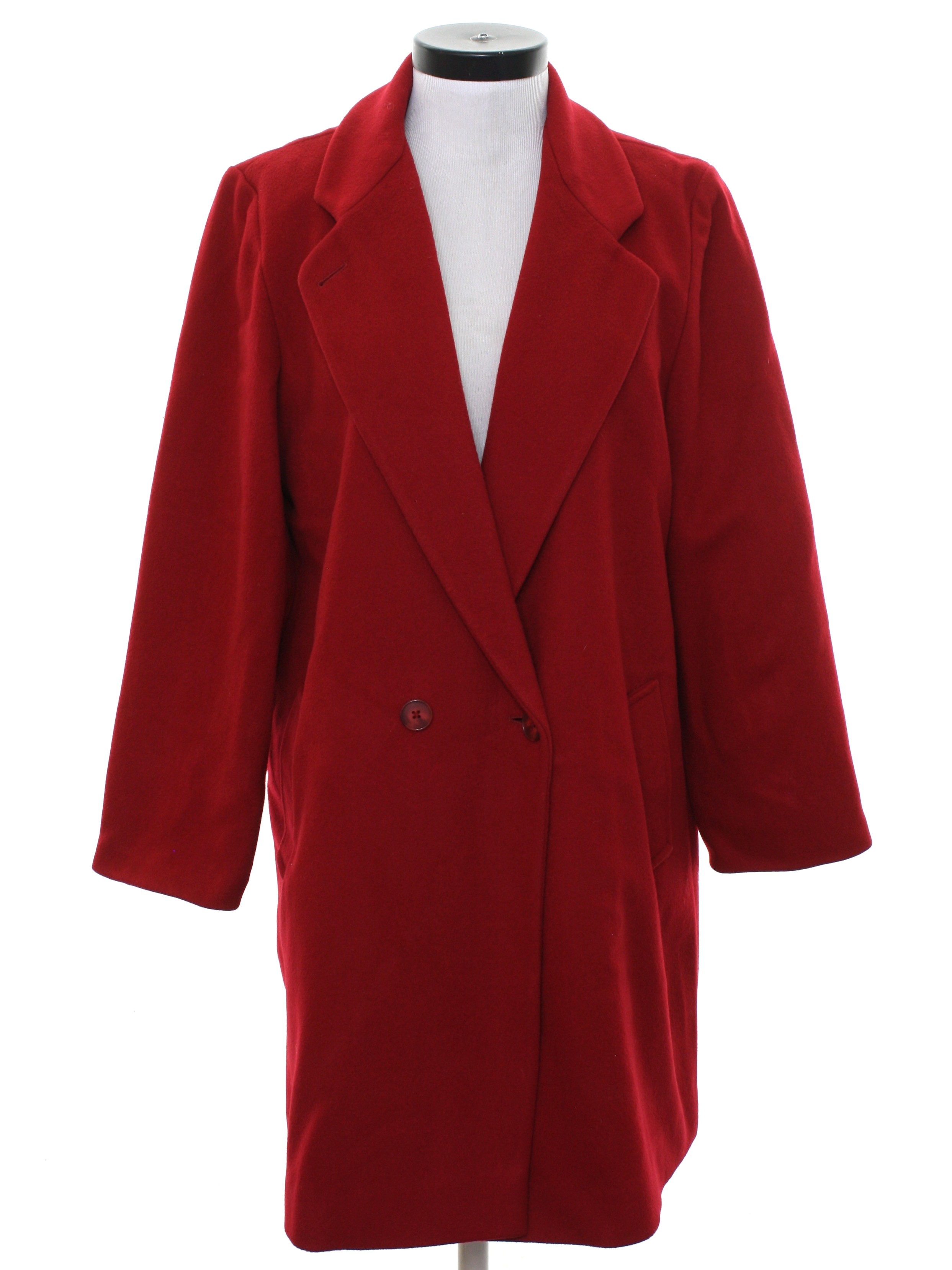 1980's Retro Jacket: 80s -Care Label- Womens ruby red background wool ...