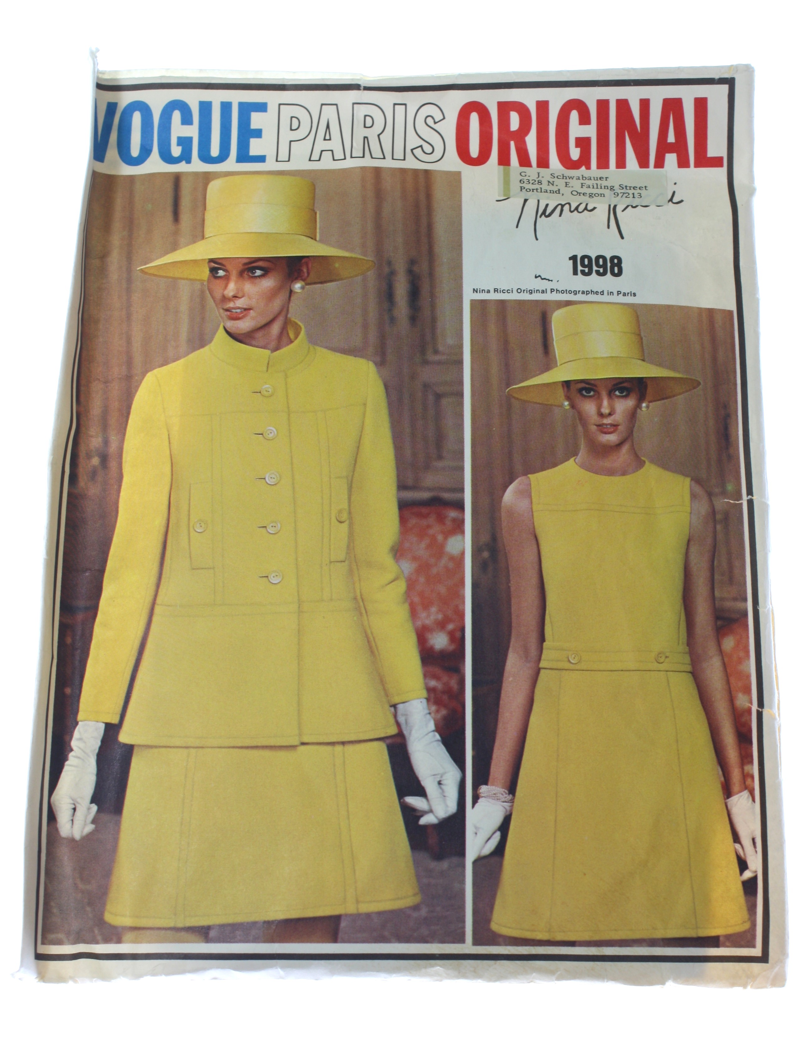 1960's Sewing Pattern: 60s -Vogue Paris Original pattern no 1998- Nina ...