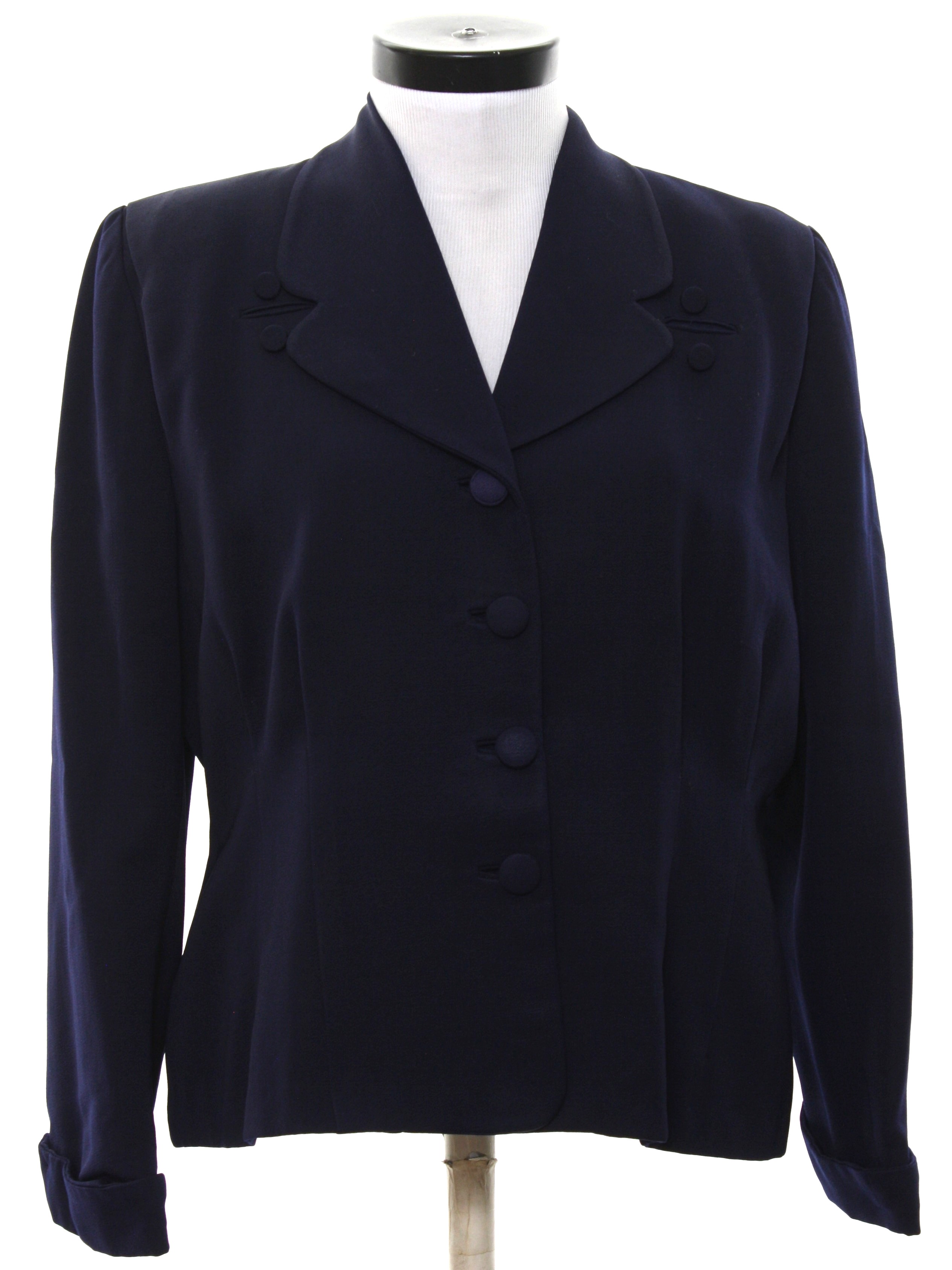 50's Jacket: 50s -No Label- Womens navy blue background wool gabardine ...