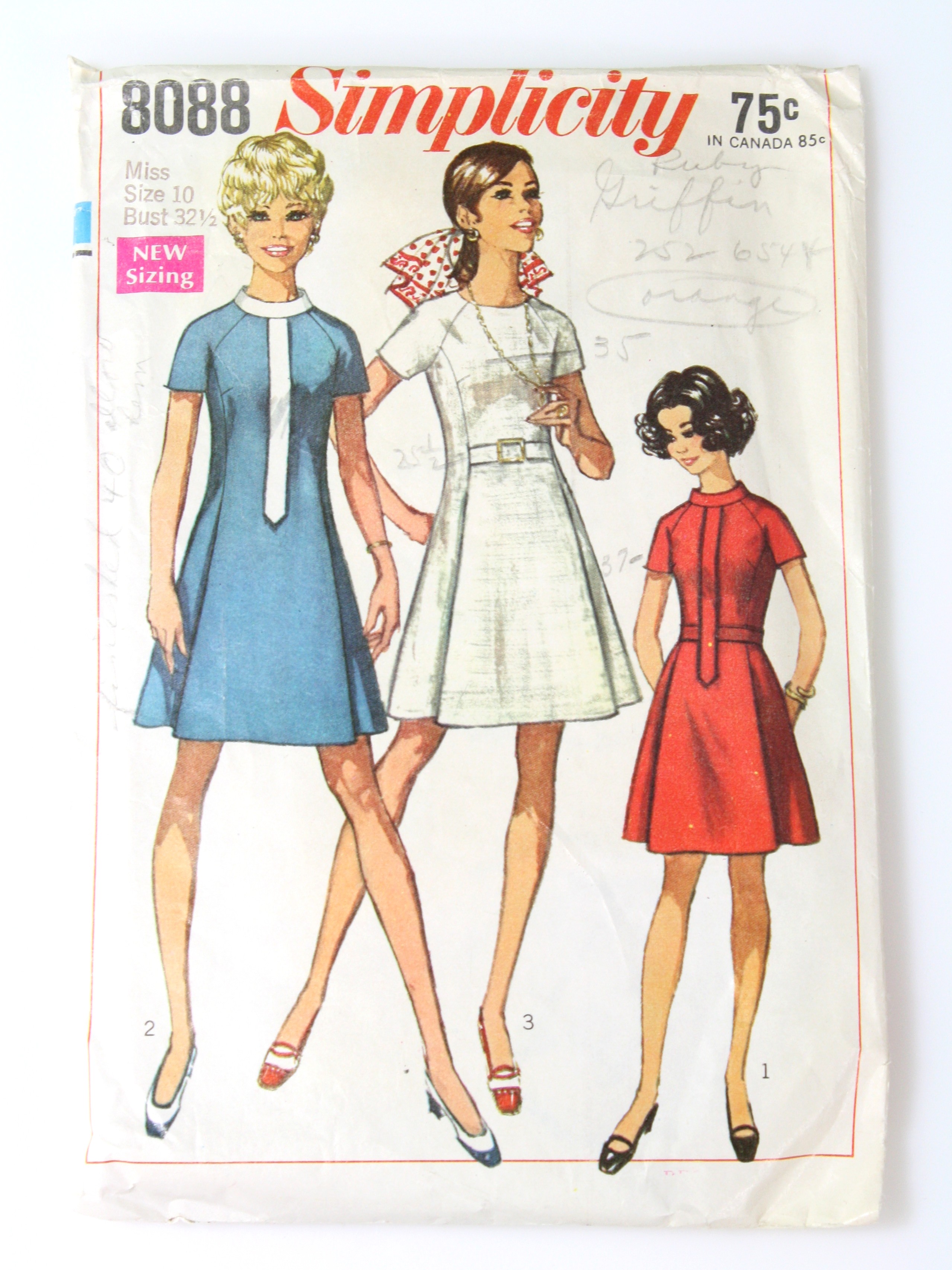 60 s vintage sewing pattern 1969 simplicity pattern no 8088 womens
