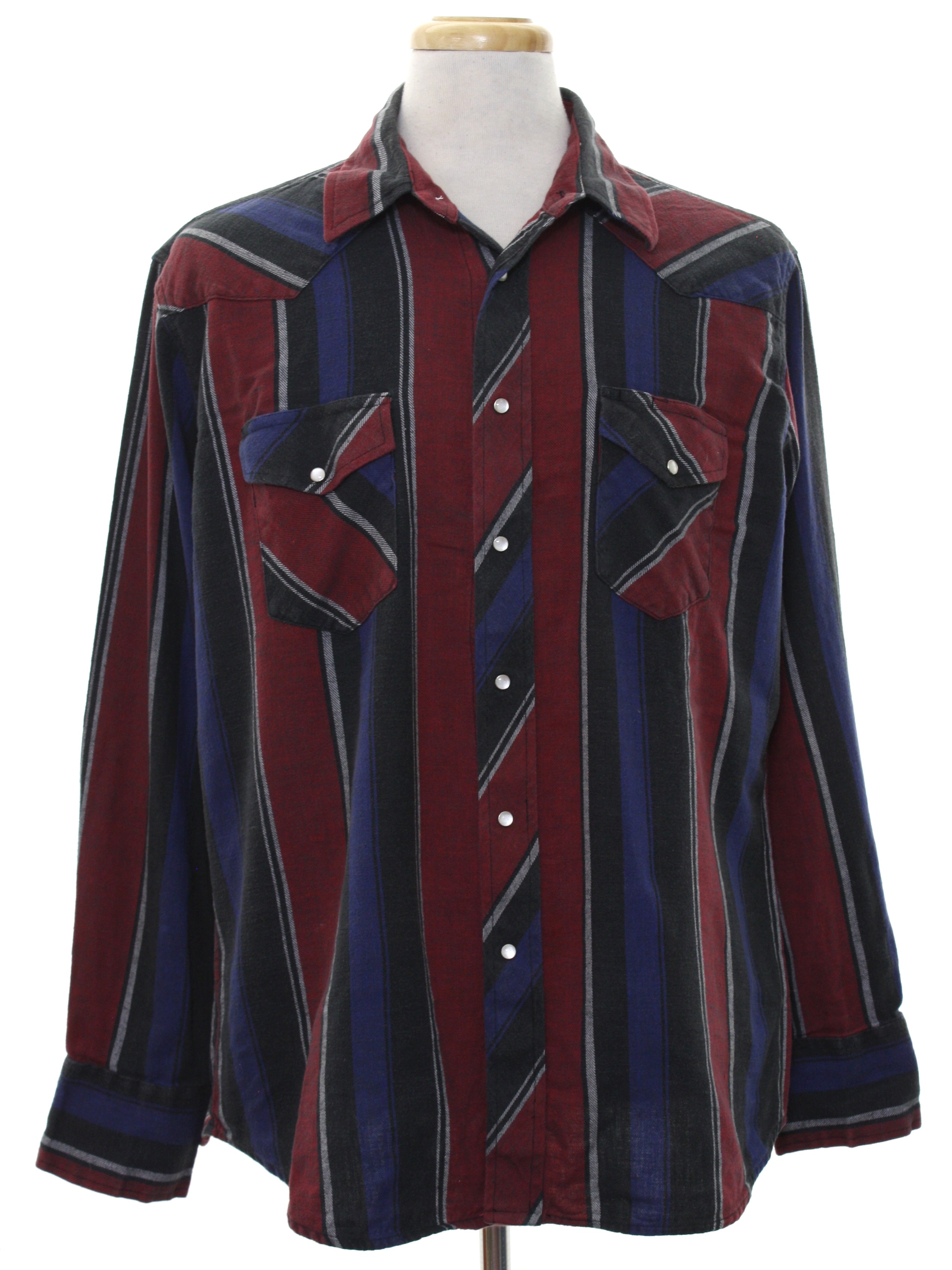 1990's Retro Western Shirt: 90s -Wrangler- Mens red, black, white and ...
