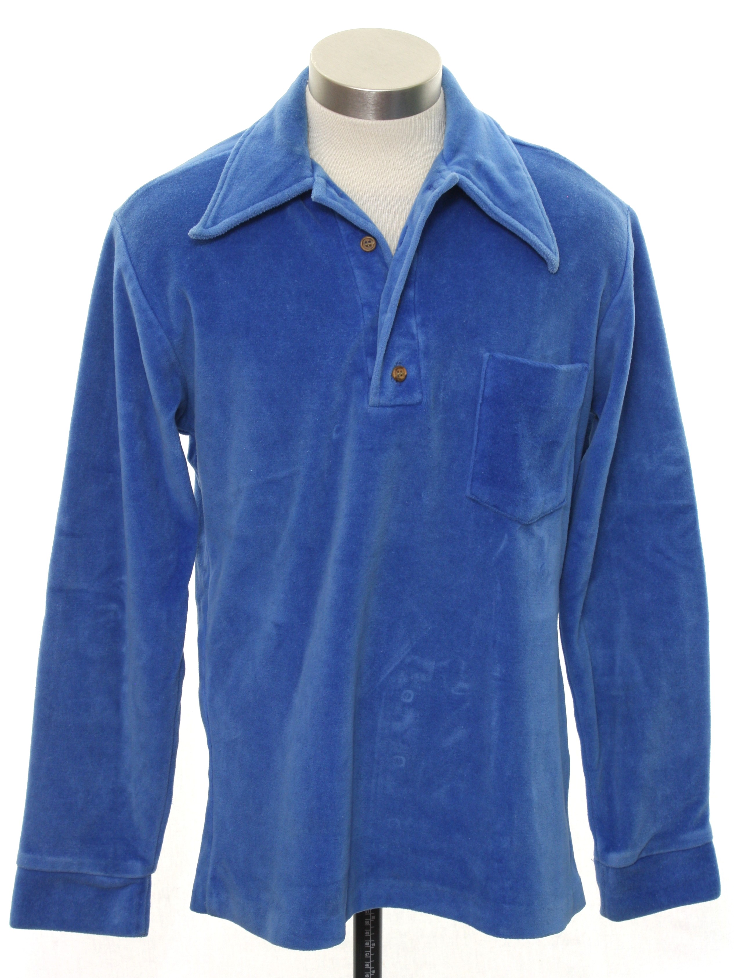 Seventies Vintage Velour Shirt: 70s -Stuart Mann- Mens lake blue ...