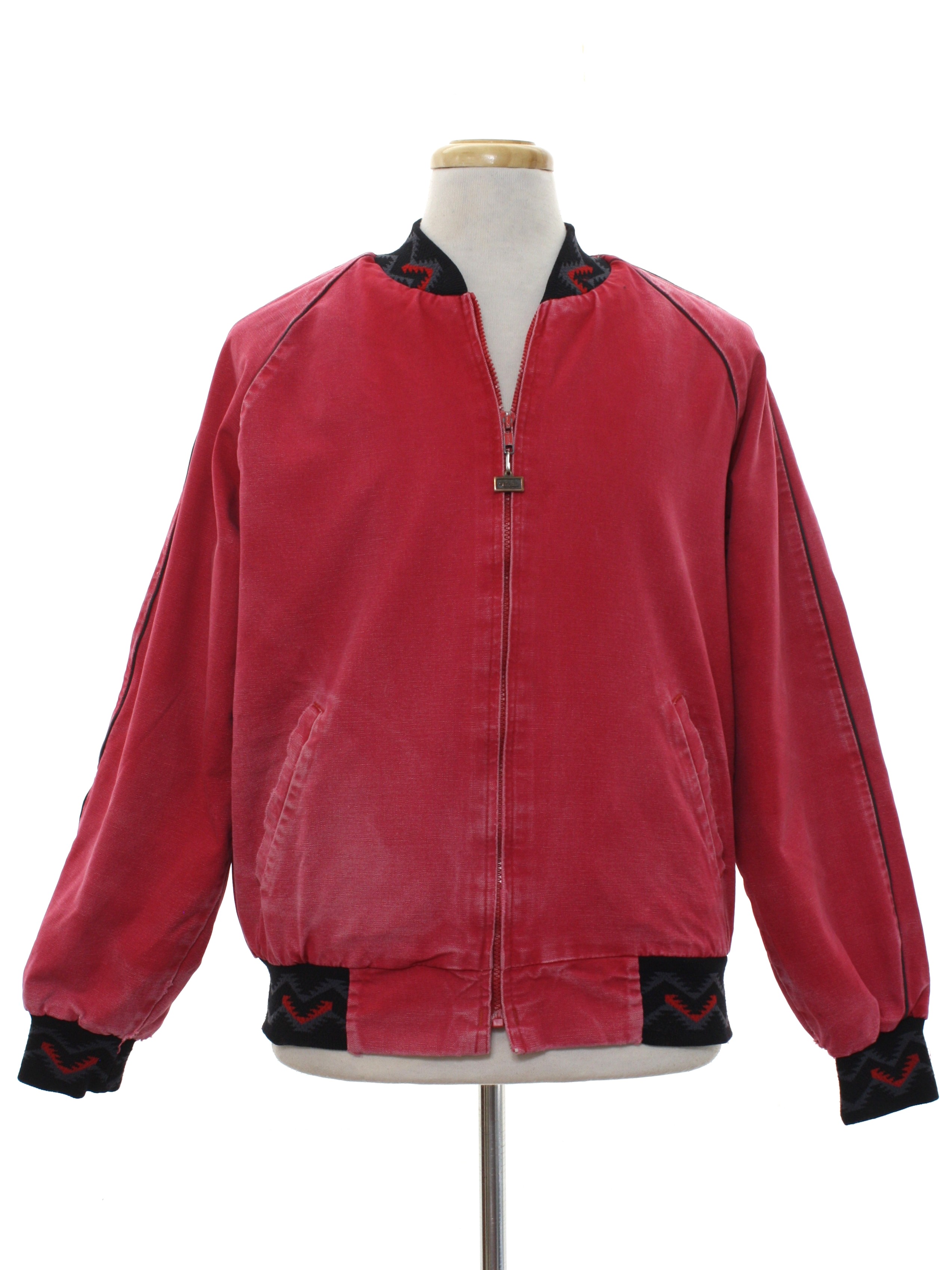 80's Walls Jacket: 80s -Walls- Mens faded red background cotton ribbed ...