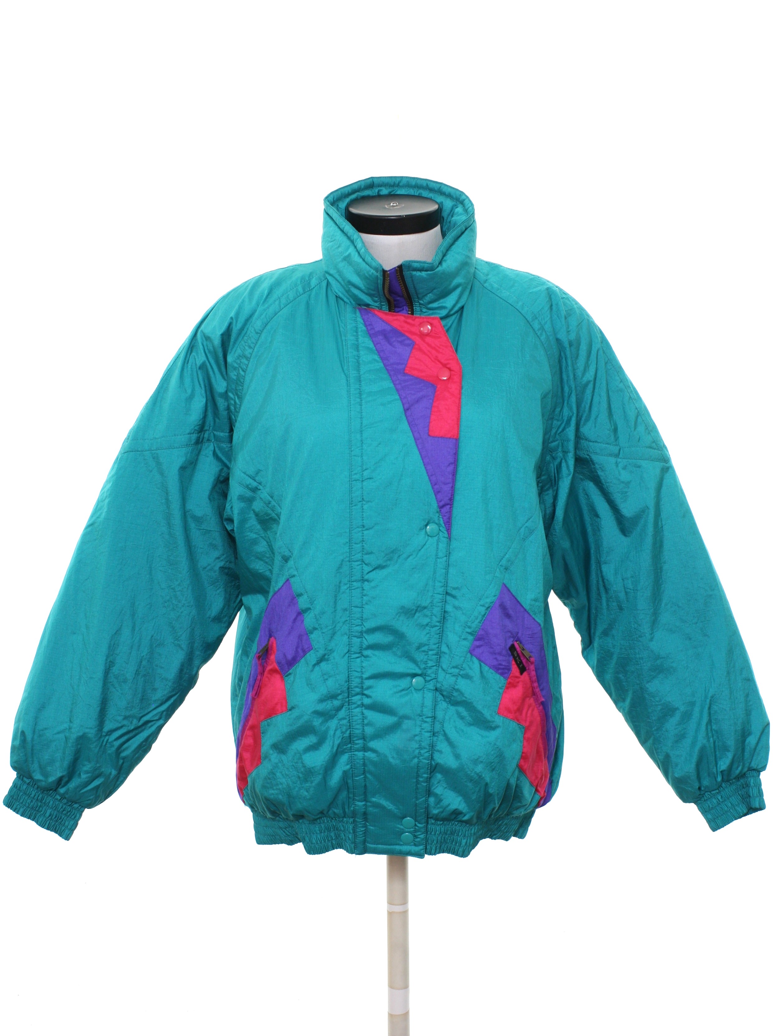 Download 80s Retro Jacket: 80s -SKI- Womens shiny dark sea foam ...