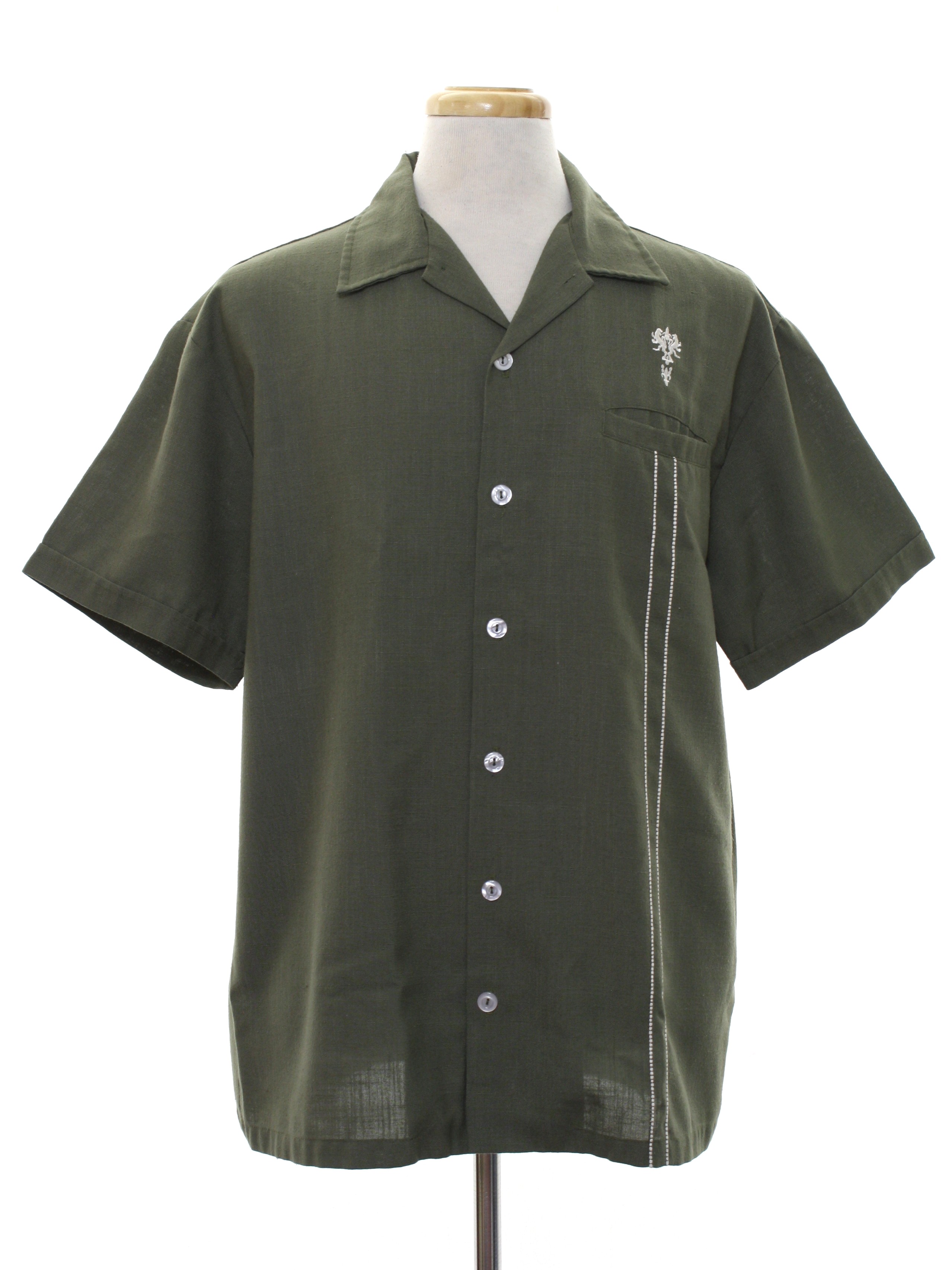 Vintage 1960's Shirt: 60s style (reproduction) -Da Vinci- Mens olive ...