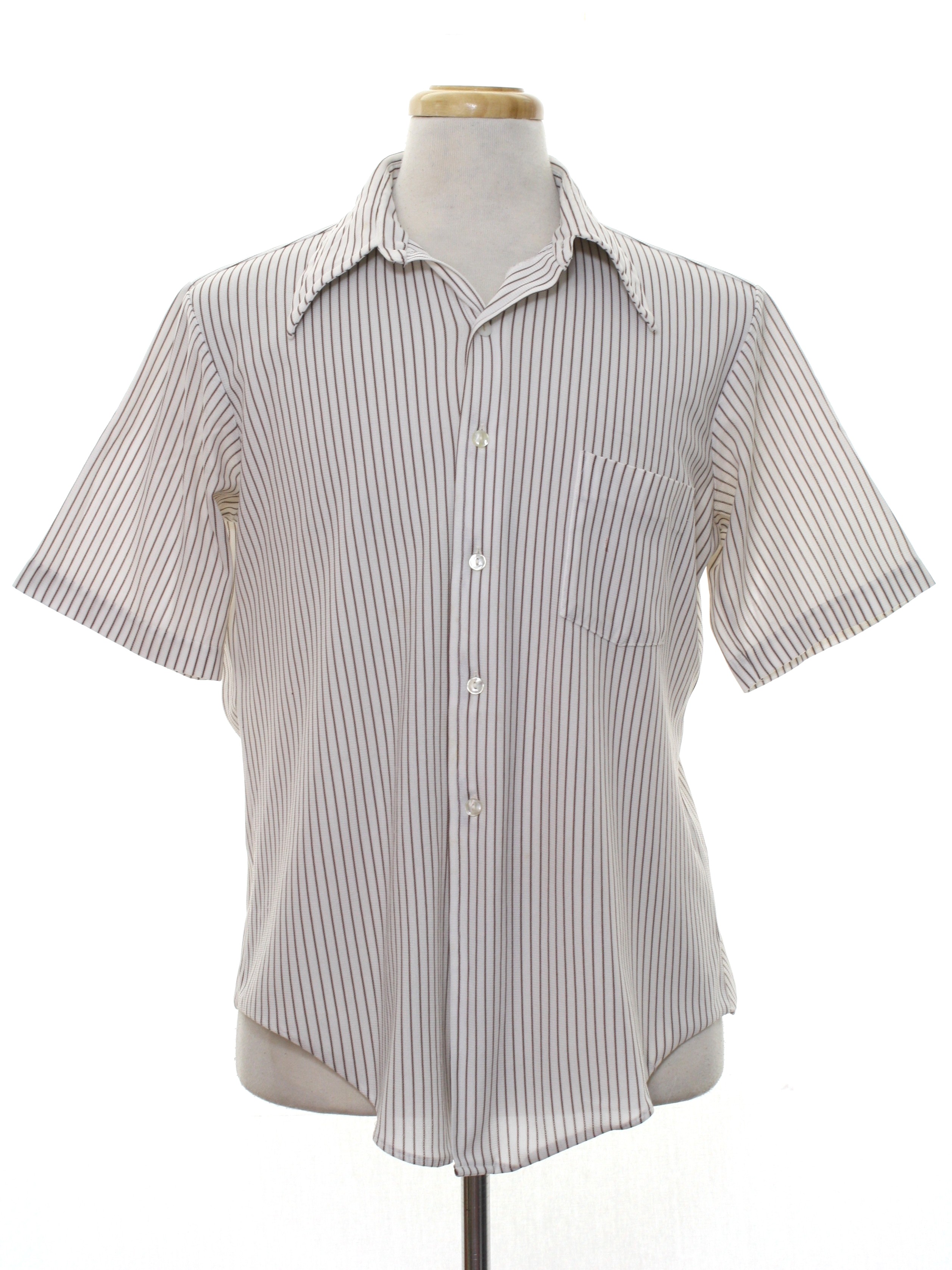 1970s Vintage Shirt: 70s -Arrow Dectolene- Mens white and dark brown ...