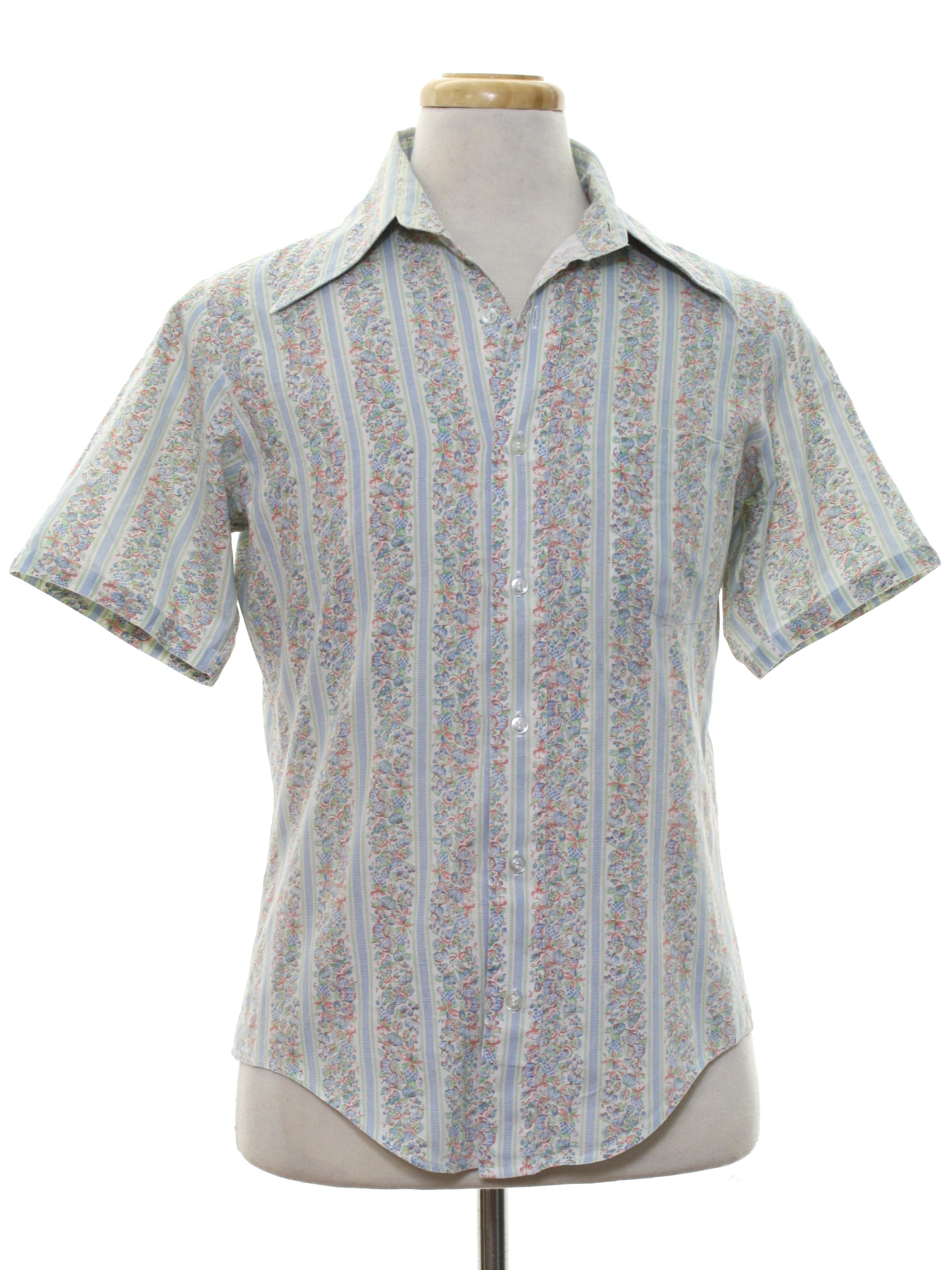 1970's Retro Shirt: 70s -Golden V- Mens off white background polyester ...