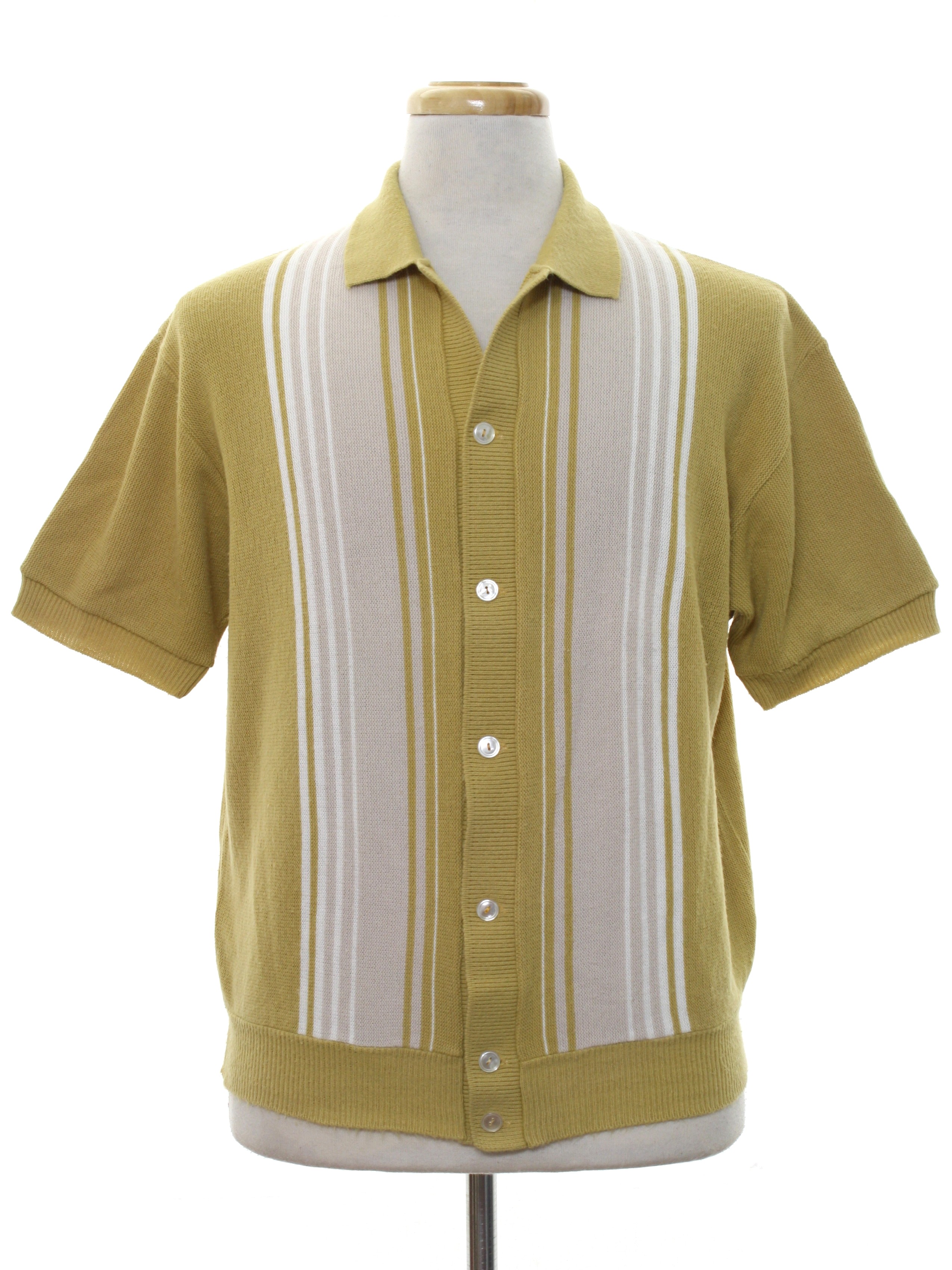1960's Retro Knit Shirt: Early 60s -Hartog of California- Mens gold