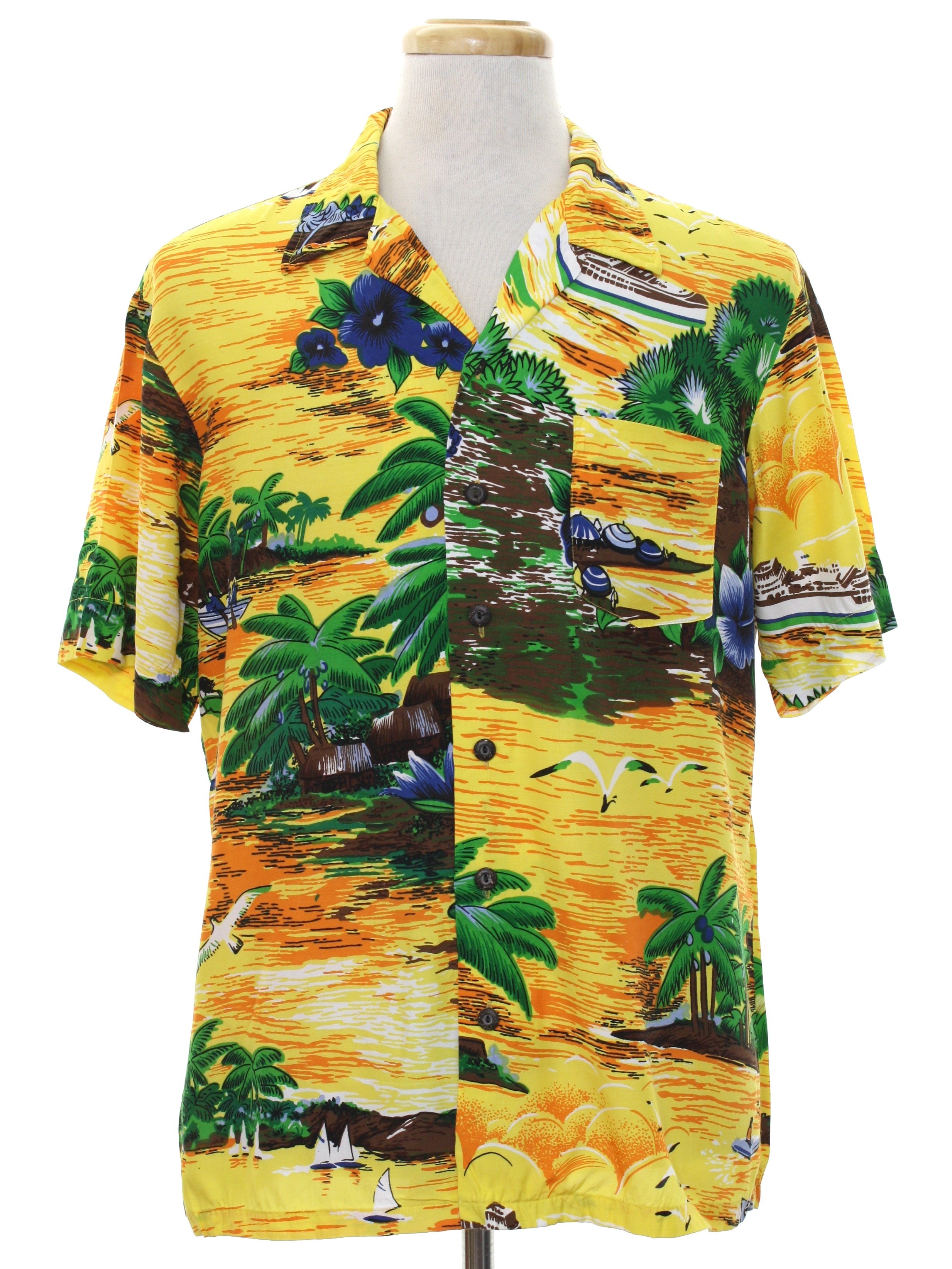 No Label 80's Vintage Hawaiian Shirt: 80s -No Label- Mens yellow ...