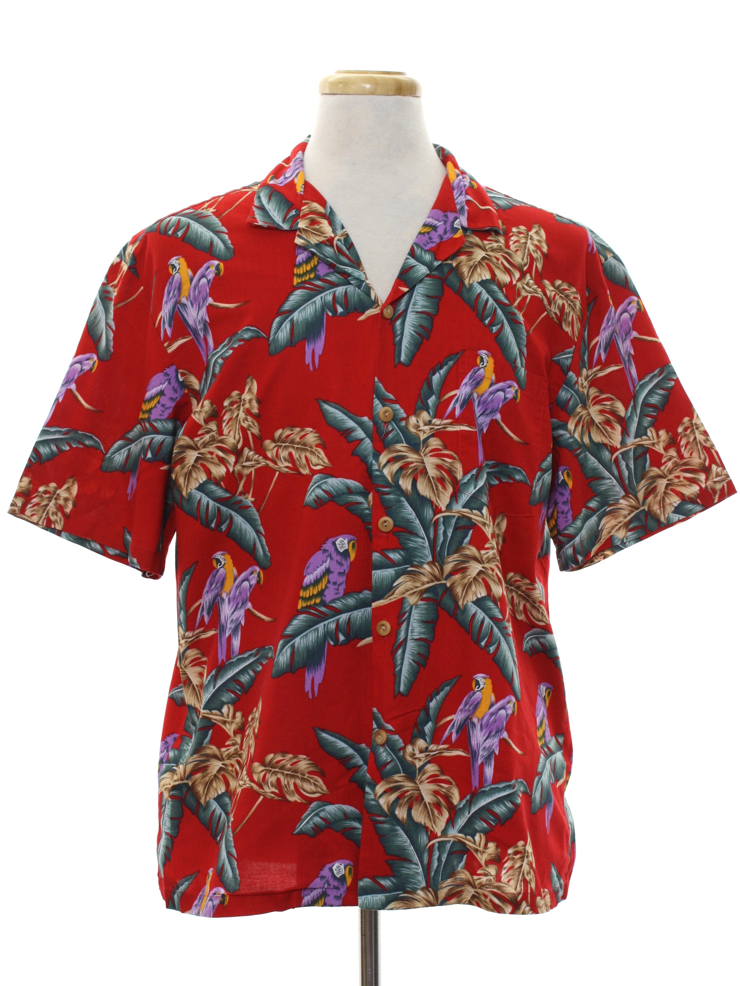 1980's Hawaiian Shirt: 80s -Paradise Found Honolulu Hawaii- Mens red ...