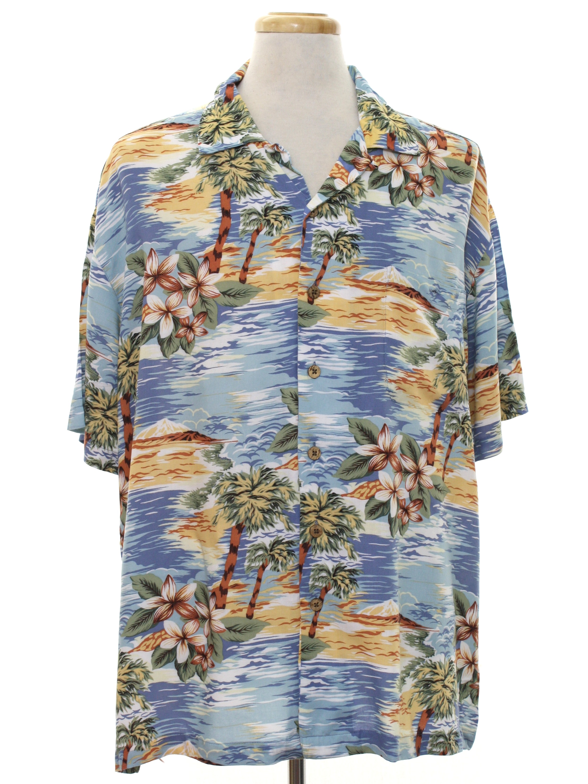 80s Hawaiian Shirt (Island Shores): 80s -Island Shores- Mens pale blue ...