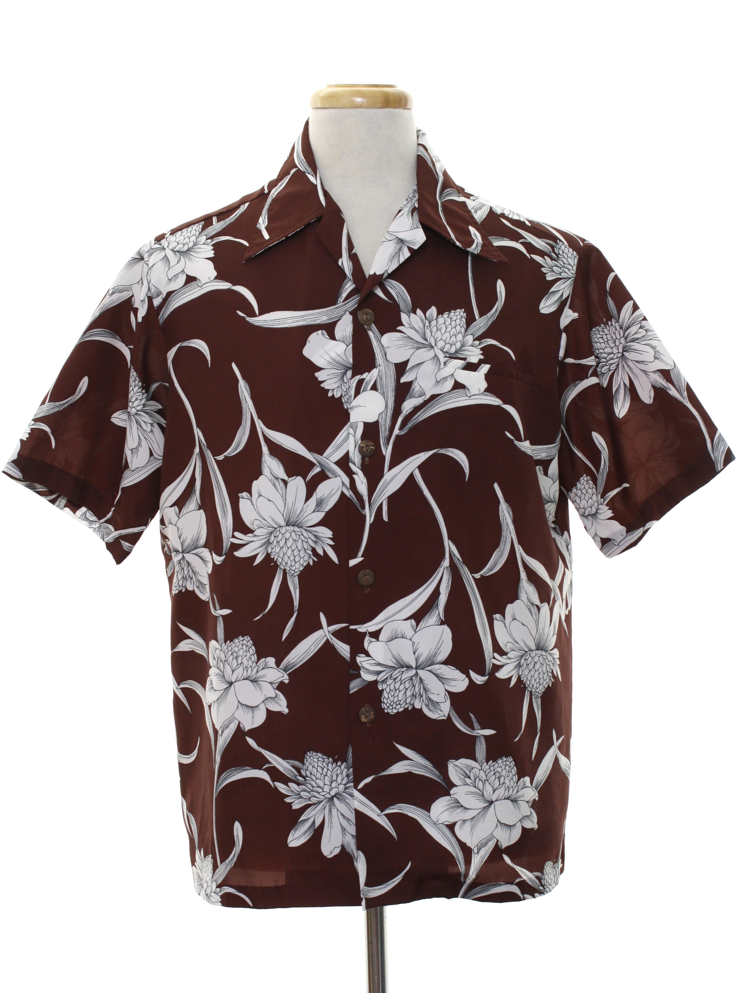 70's Vintage Hawaiian Shirt: 70s -Island Fashions- Men brown with white ...