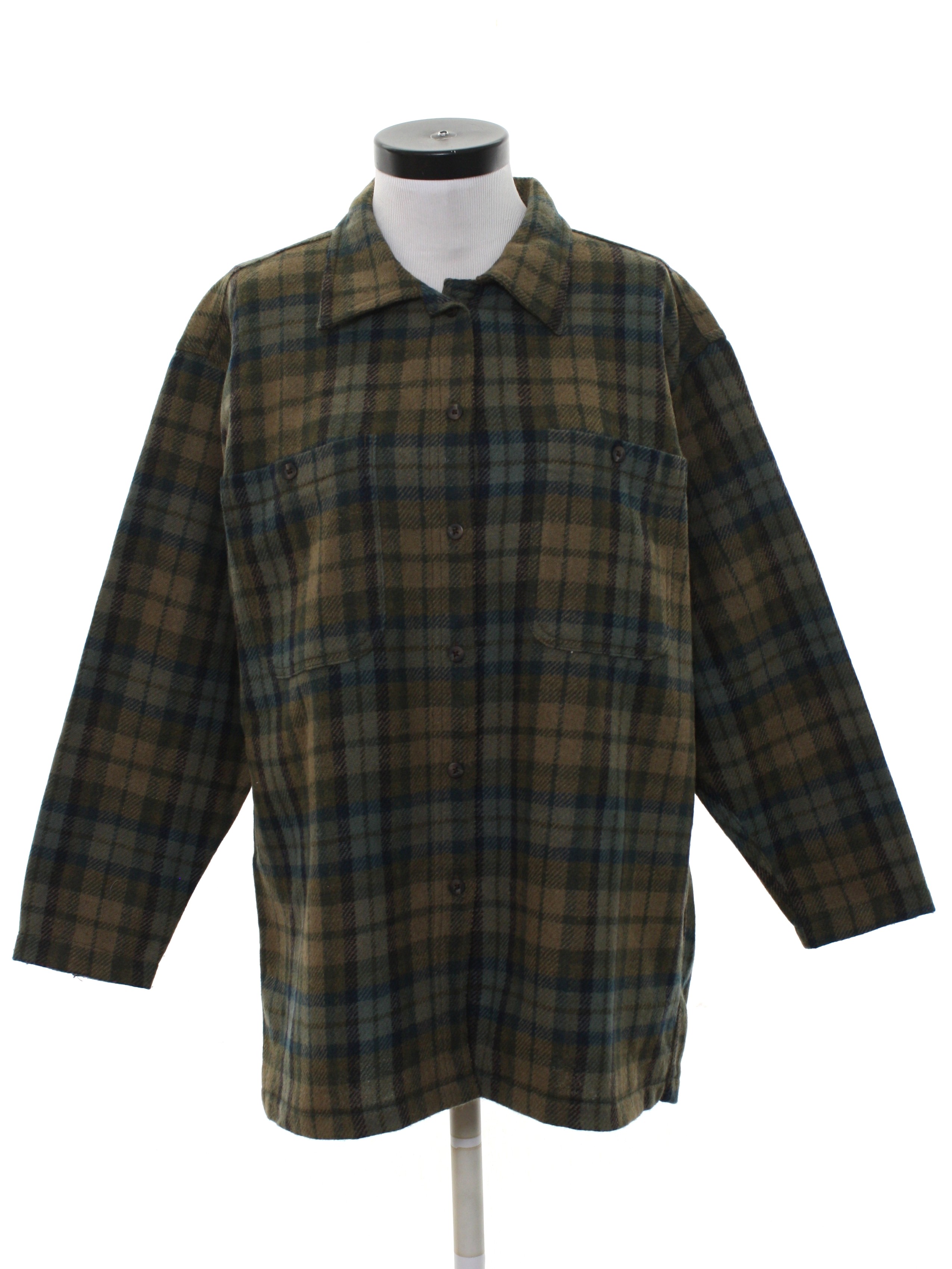 1990's Wool Shirt (Woolrich): 90s -Woolrich- Womens tan and khaki green ...