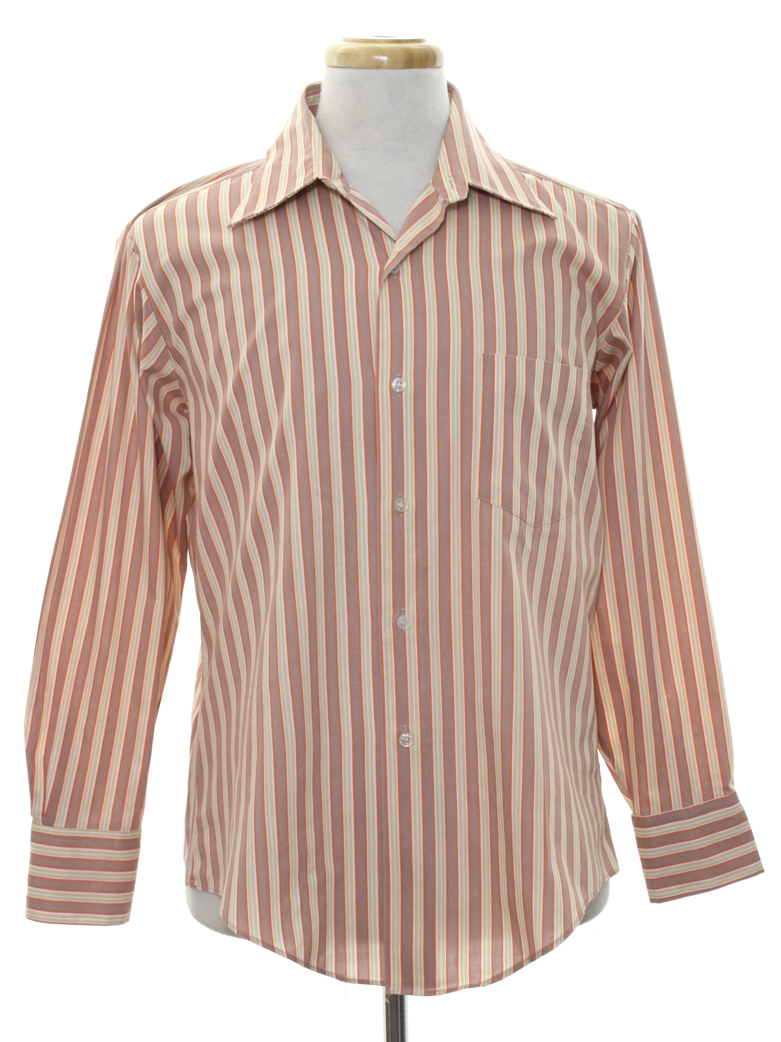 Retro 1960s Shirt: 60s -Wedgefield- Mens brown background, white ...