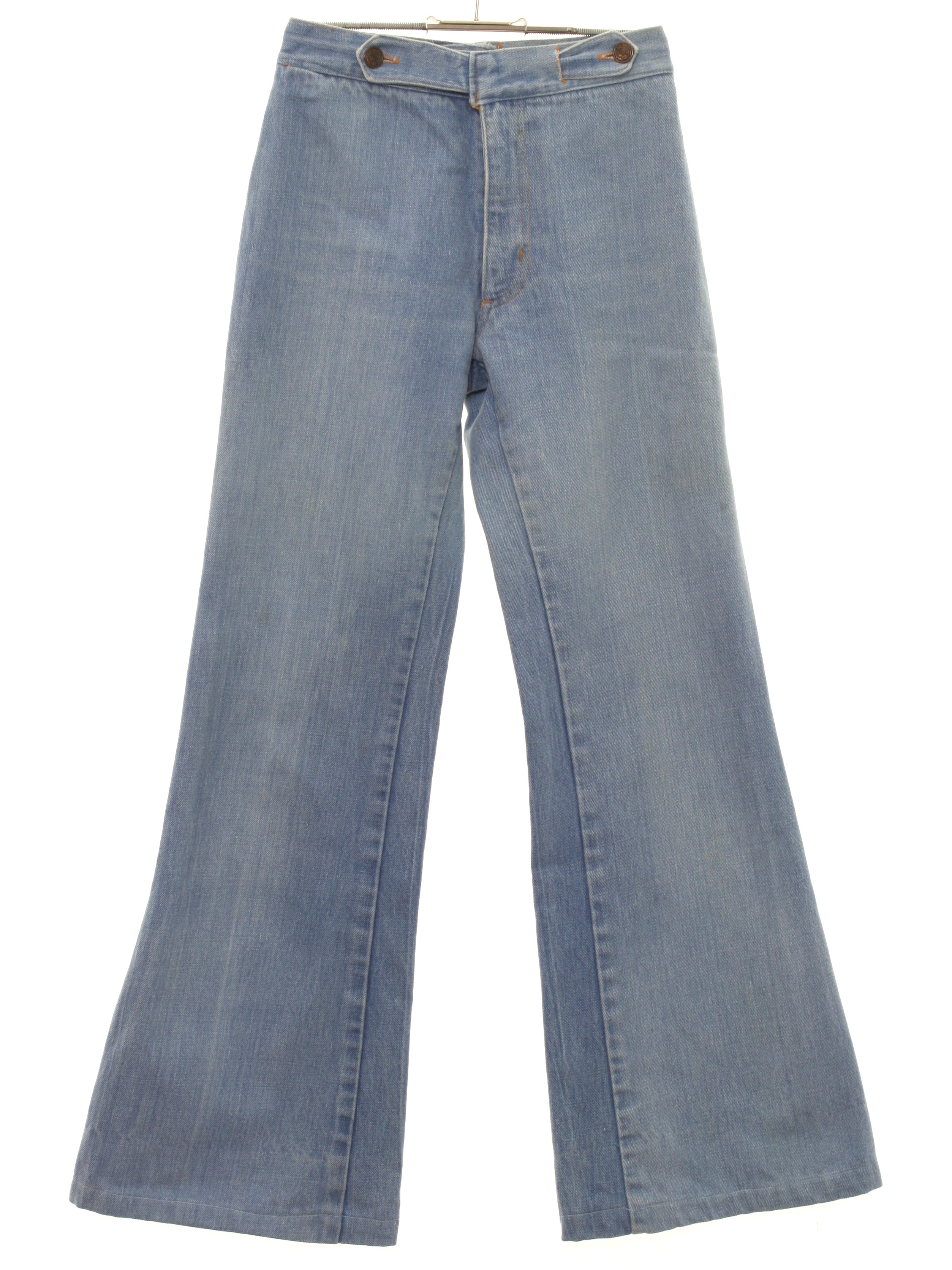 70s Retro Bellbottom Pants: 70s Cest Moi- Womens light blue cotton