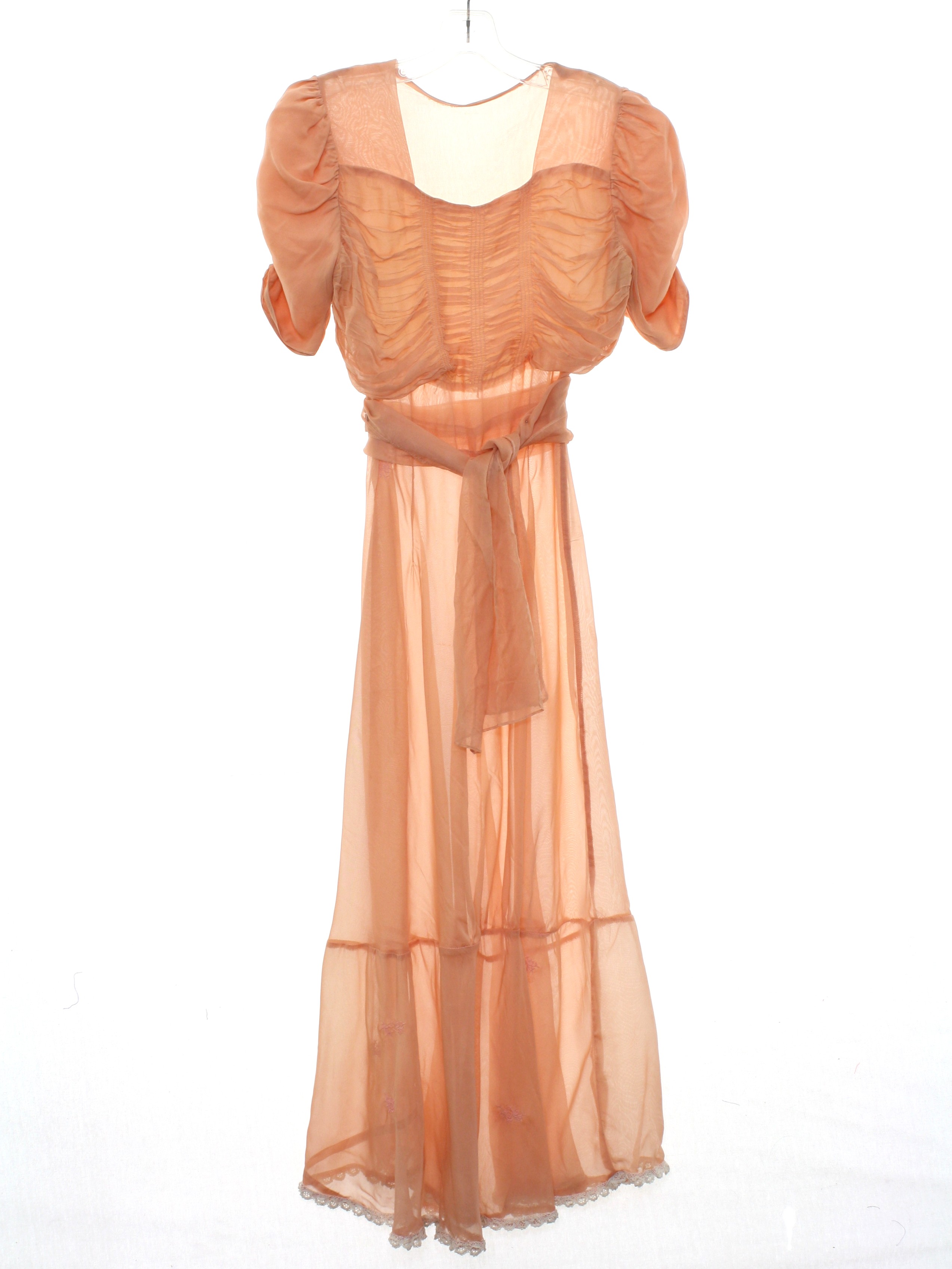 Vintage Home Sewn 40's Dress: 40s -Home Sewn- Womens peach, semi-sheer ...