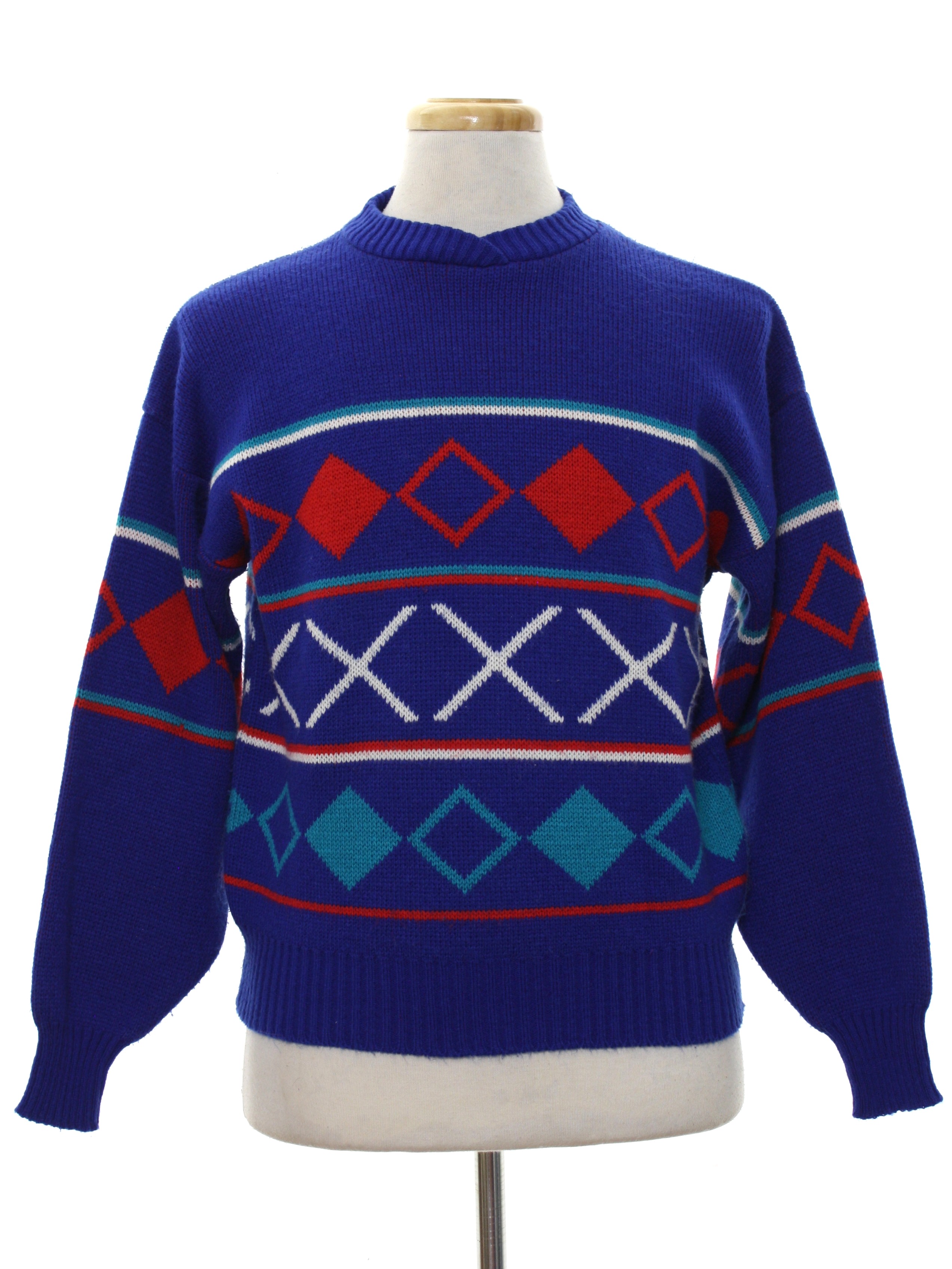 1980s IZOD Sweater: 80s -IZOD- Mens blue background acrylic pullover ...