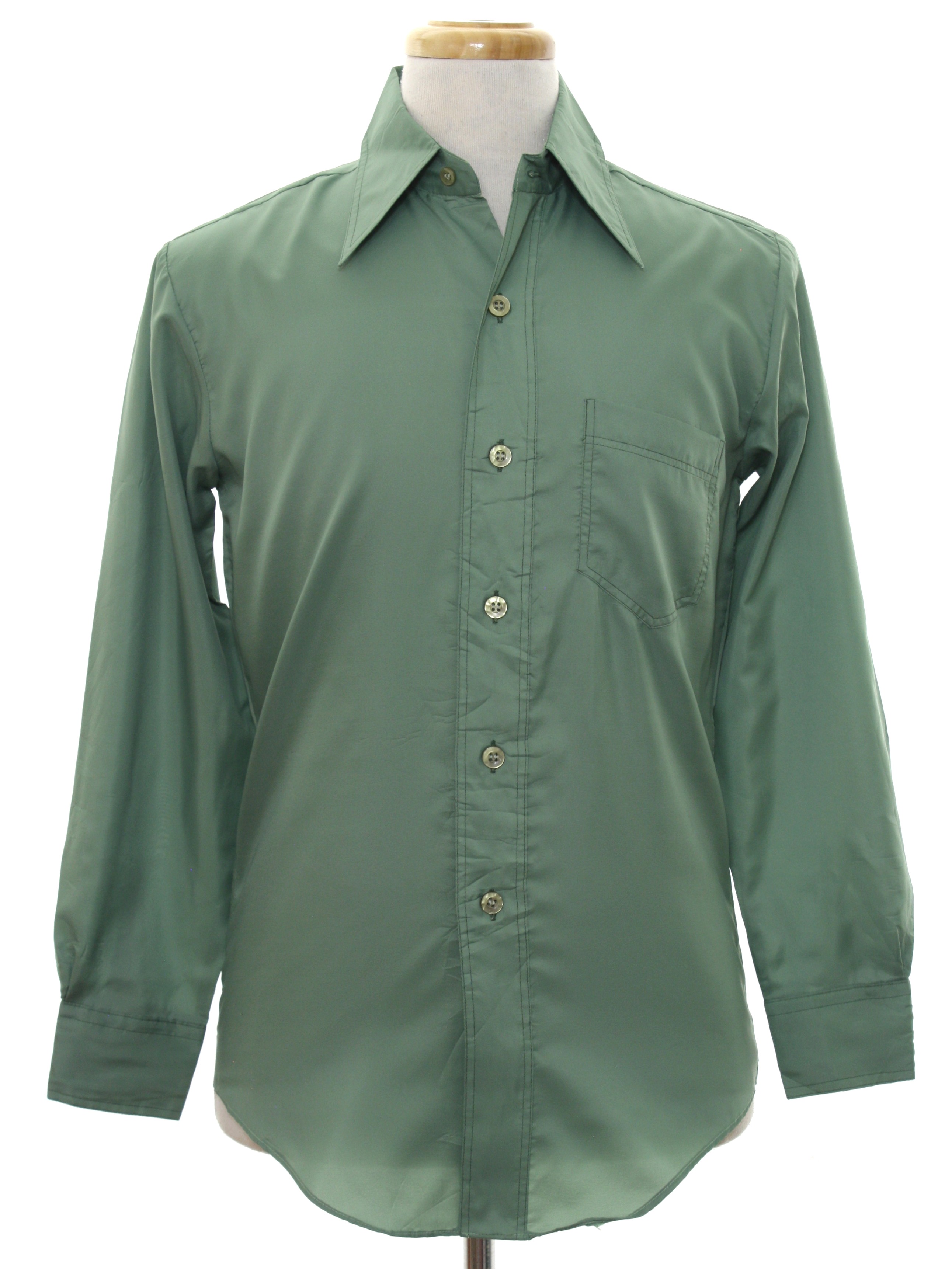 70s Retro Shirt: 70s -Cellini- Mens moss green silky polyester button ...