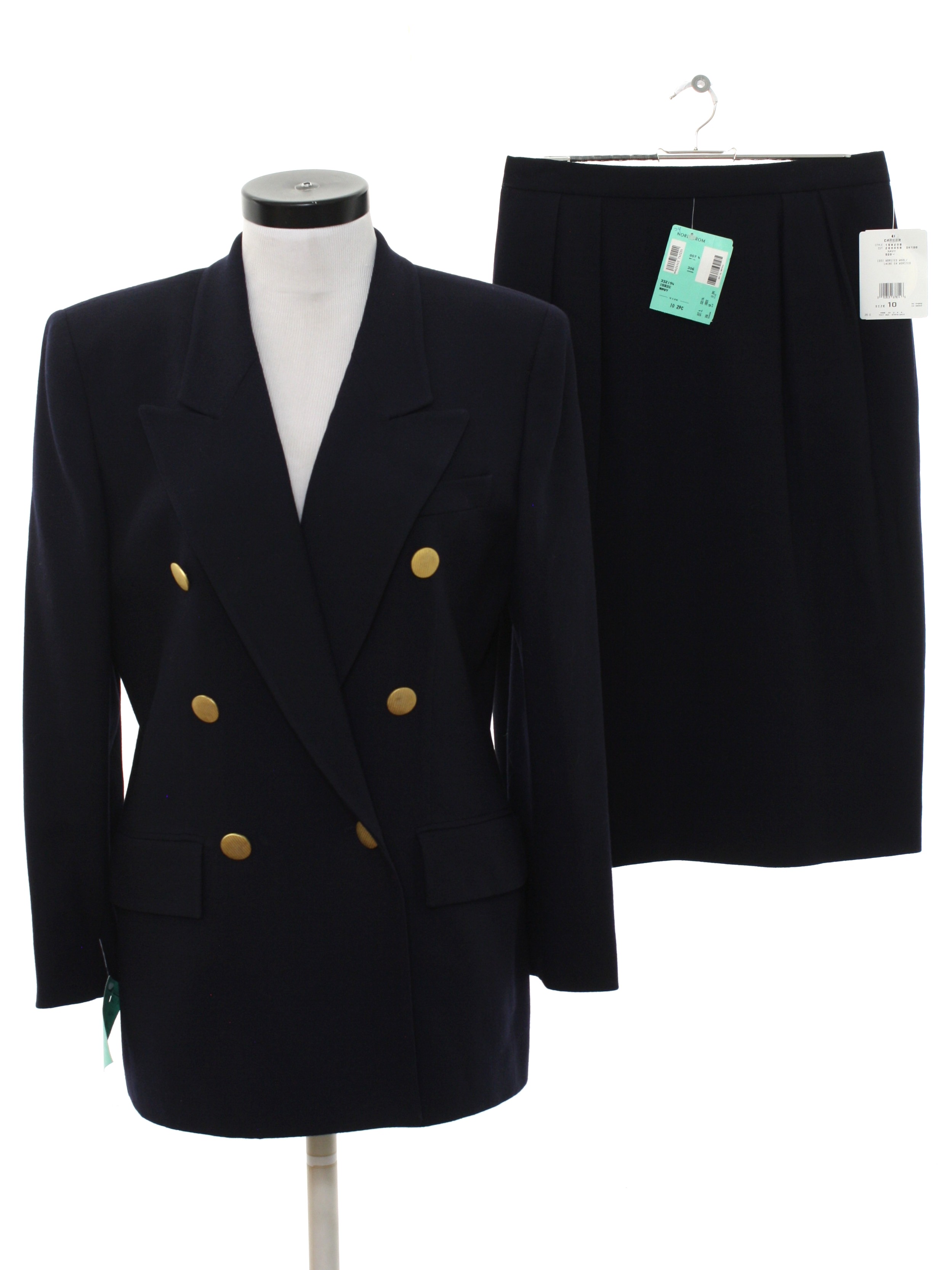 90s Retro Suit: 90s -Christian Dior- Womens navy wool suit. The mid ...