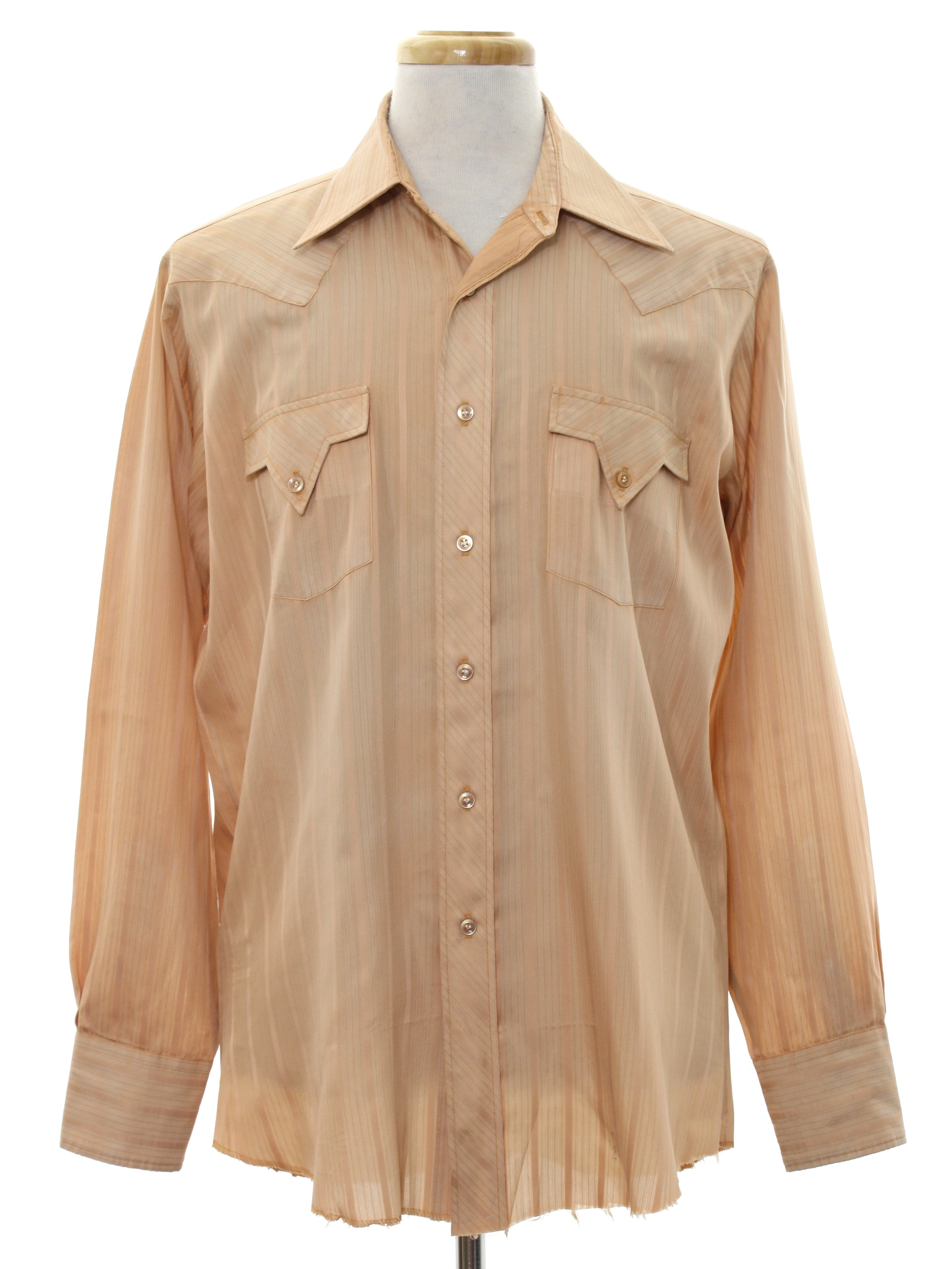 1970's Retro Western Shirt: Late 70s -Cutter Bill- Mens peachy tan