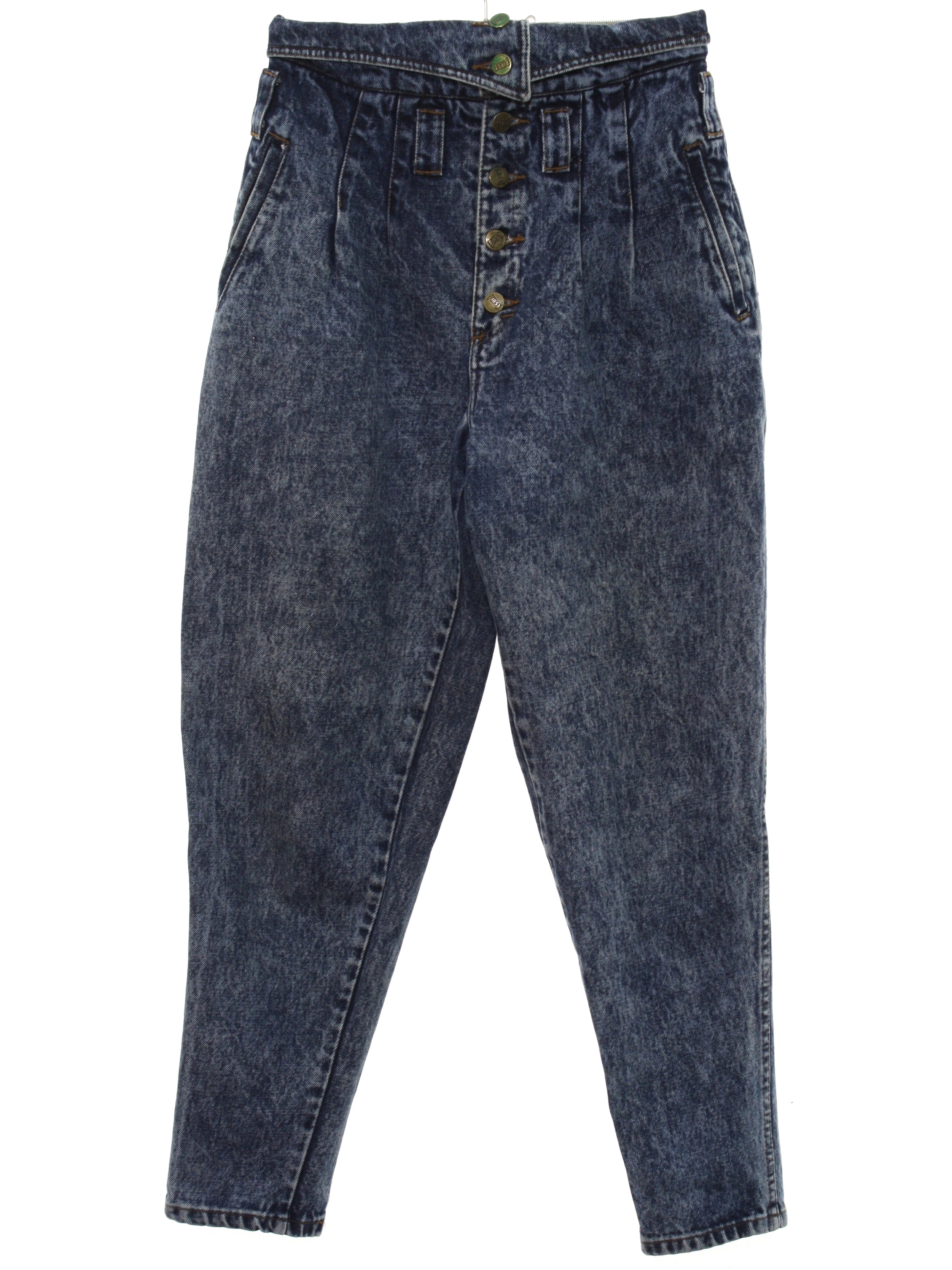 Pants: Late 80s or early 90s First- Womens acid washed dark blue cotton ...