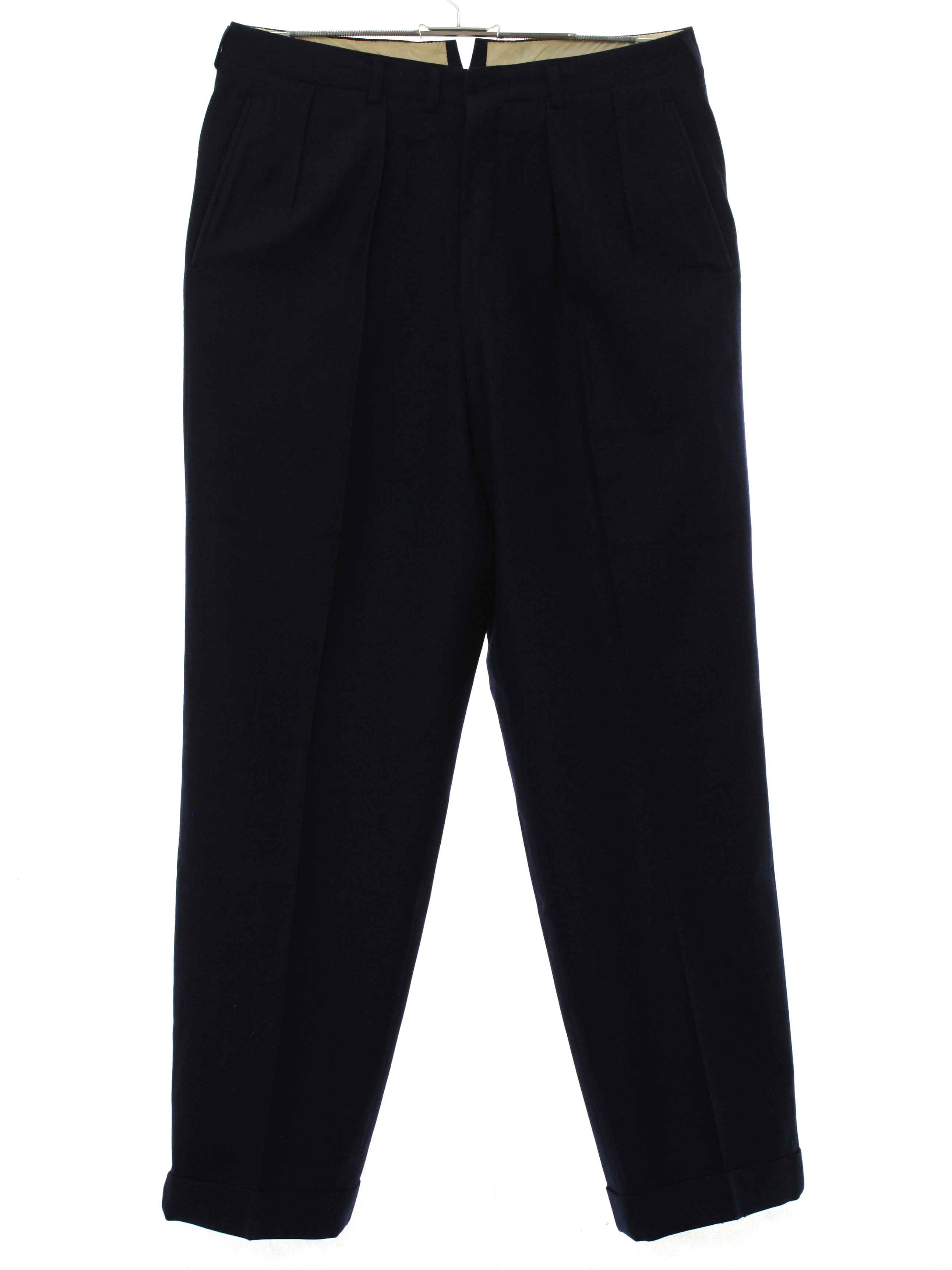 Retro 50s Pants: 50s -No Label- Mens navy blue wool worsted pleated ...