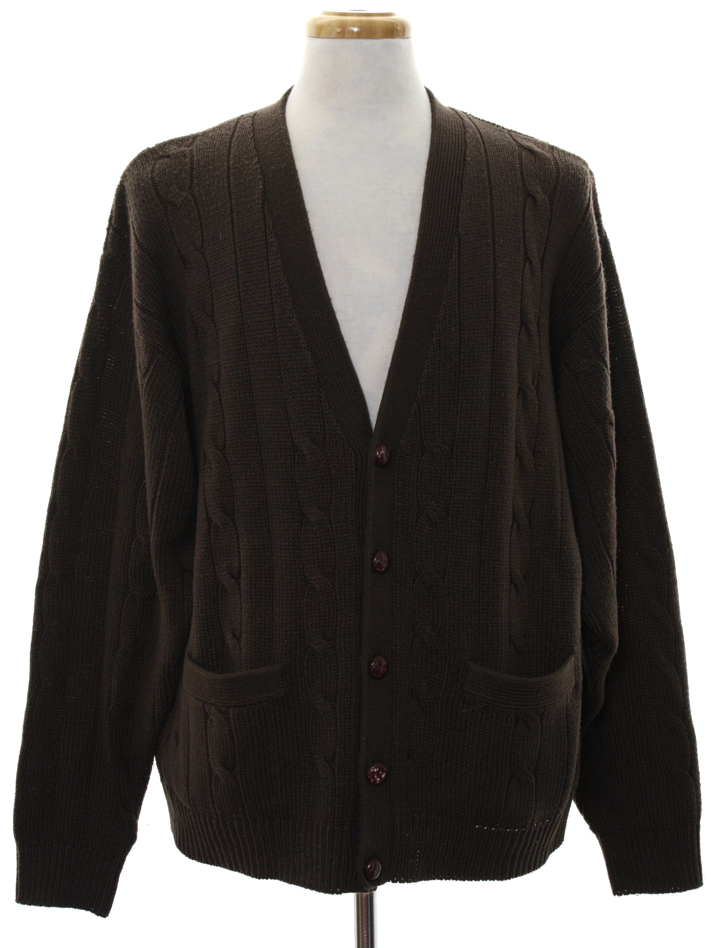 80s Caridgan Sweater (Towncraft): 80s -Towncraft-- Mens dark brown ...
