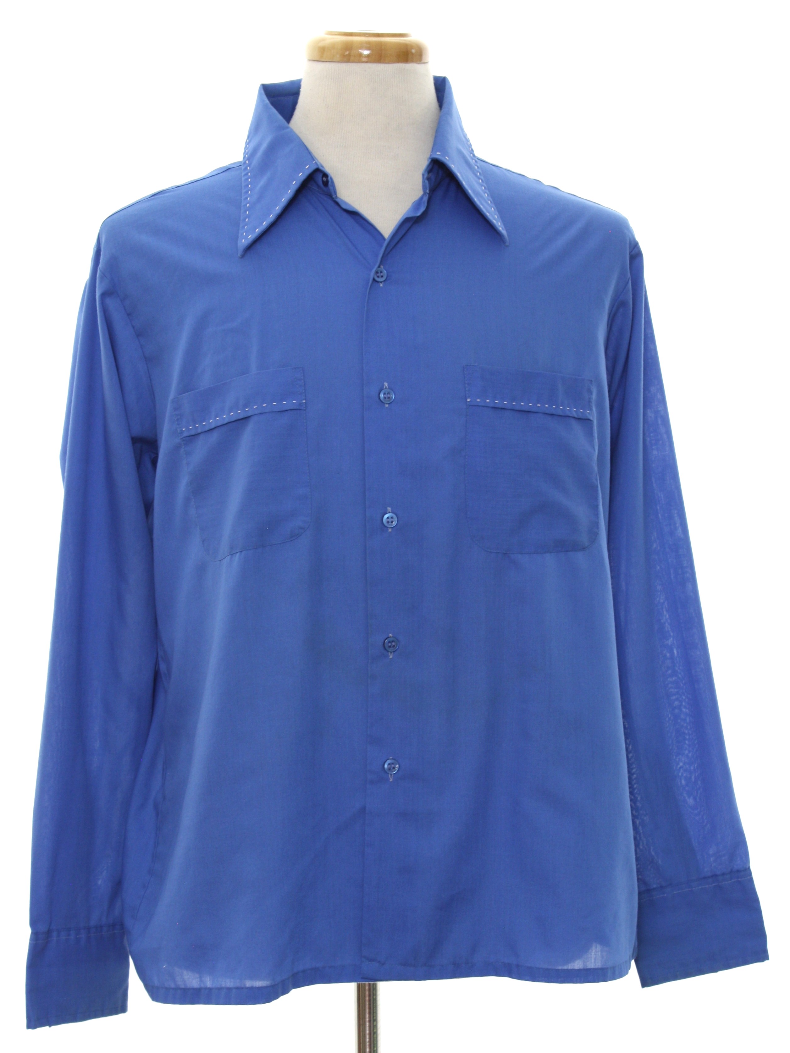 70's Vintage Shirt: 70s -Matt Andrews- Mens true blue polyester cotton ...