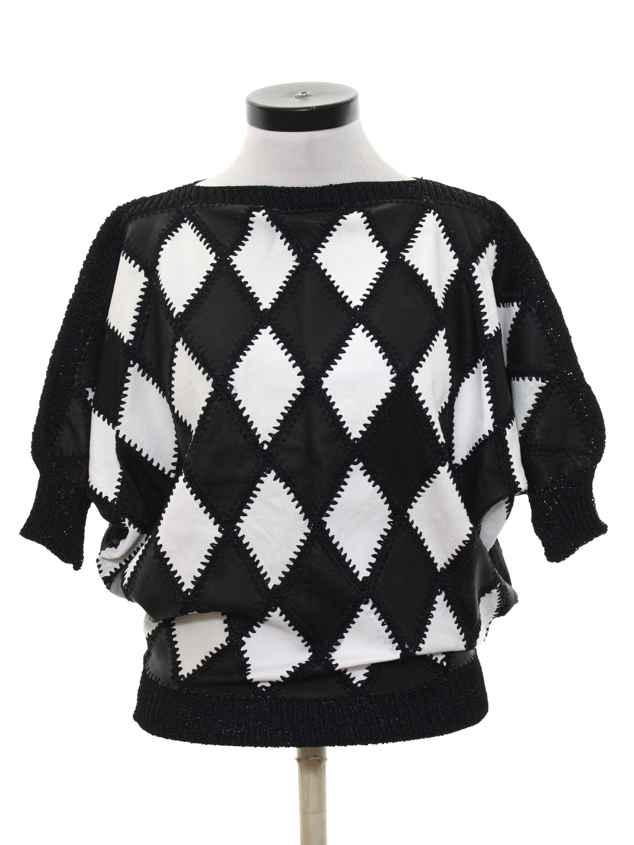 1980's Retro Sweater: 80s -Missing Label- Womens black and white woven ...