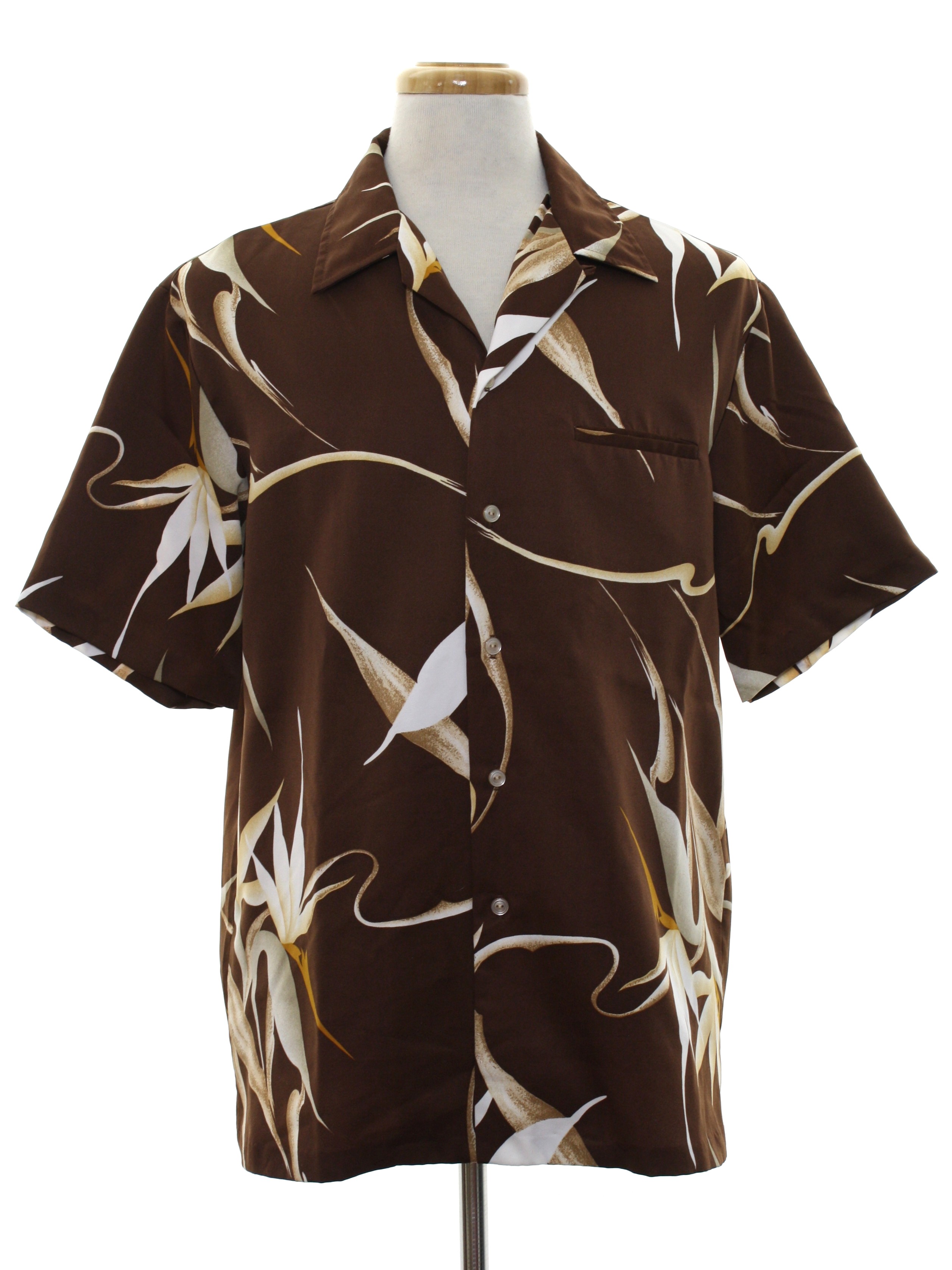 70s Hawaiian Shirt (Missing Label): 70s -Missing Label- Mens shiny dark ...