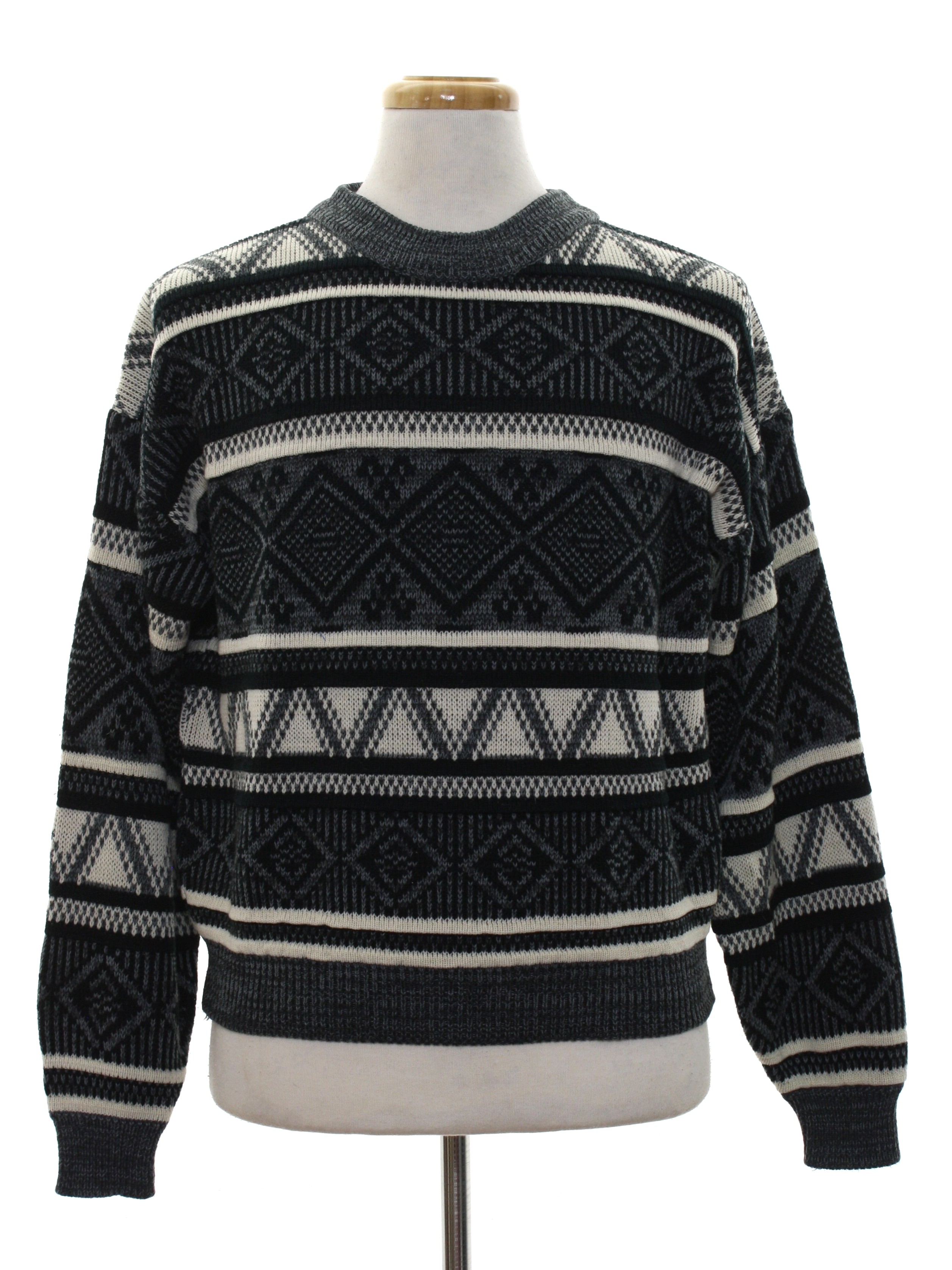 Vintage 1980's Sweater: 80s -The Mens Store- Mens black, grey and white ...