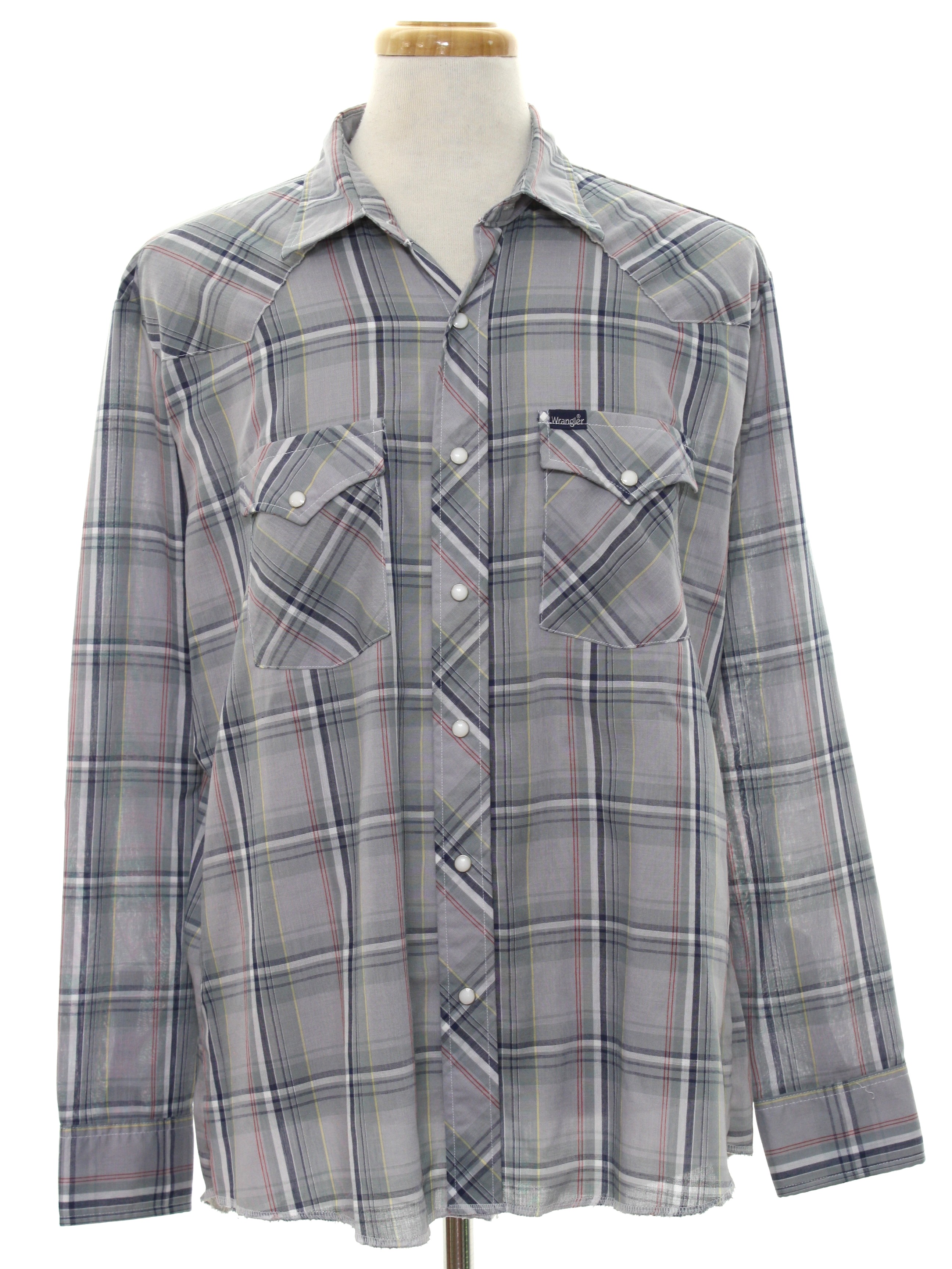 1980's Vintage Wrangler Western Shirt: 80s -Wrangler- Mens light grey ...
