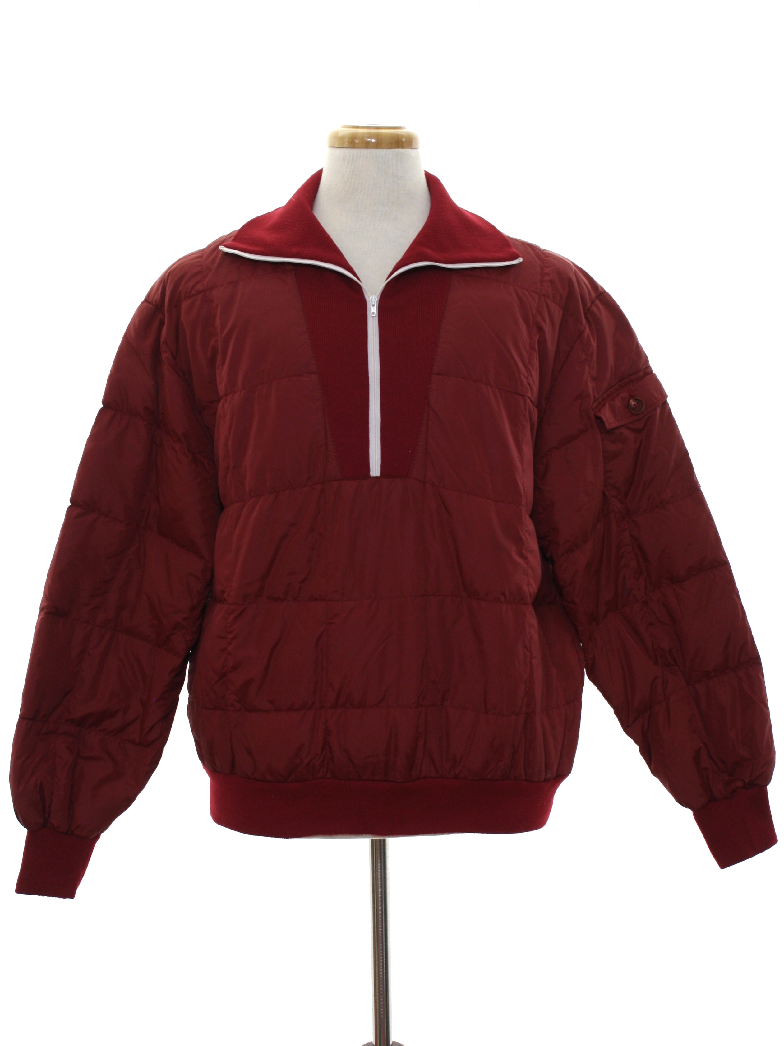 1980's Retro Jacket: 80s -Eddie Bauer- Mens burgundy background