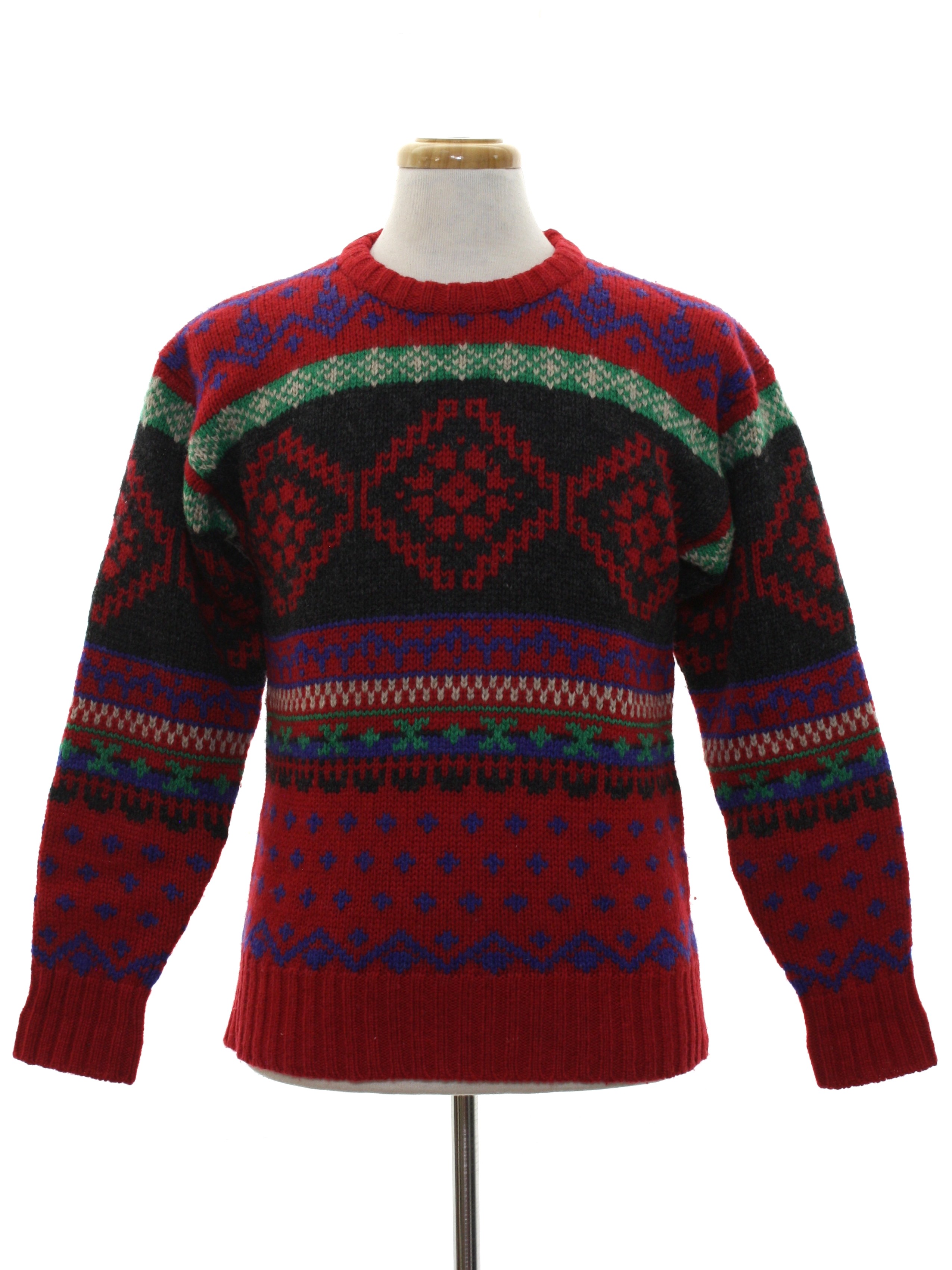 Retro 1990s Sweater: 90s -Chaps Ralph Lauren- Mens red background wool ...