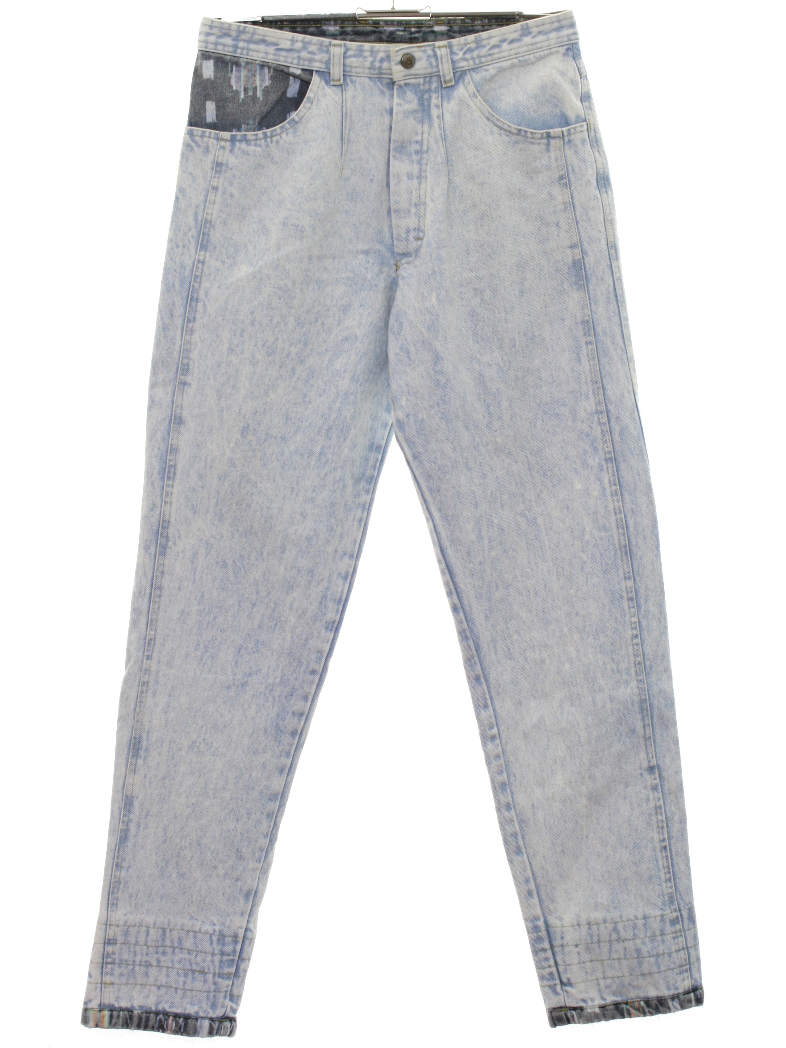1980's Pants: 80s Quicksilver- Mens acid washed light blue cotton denim ...