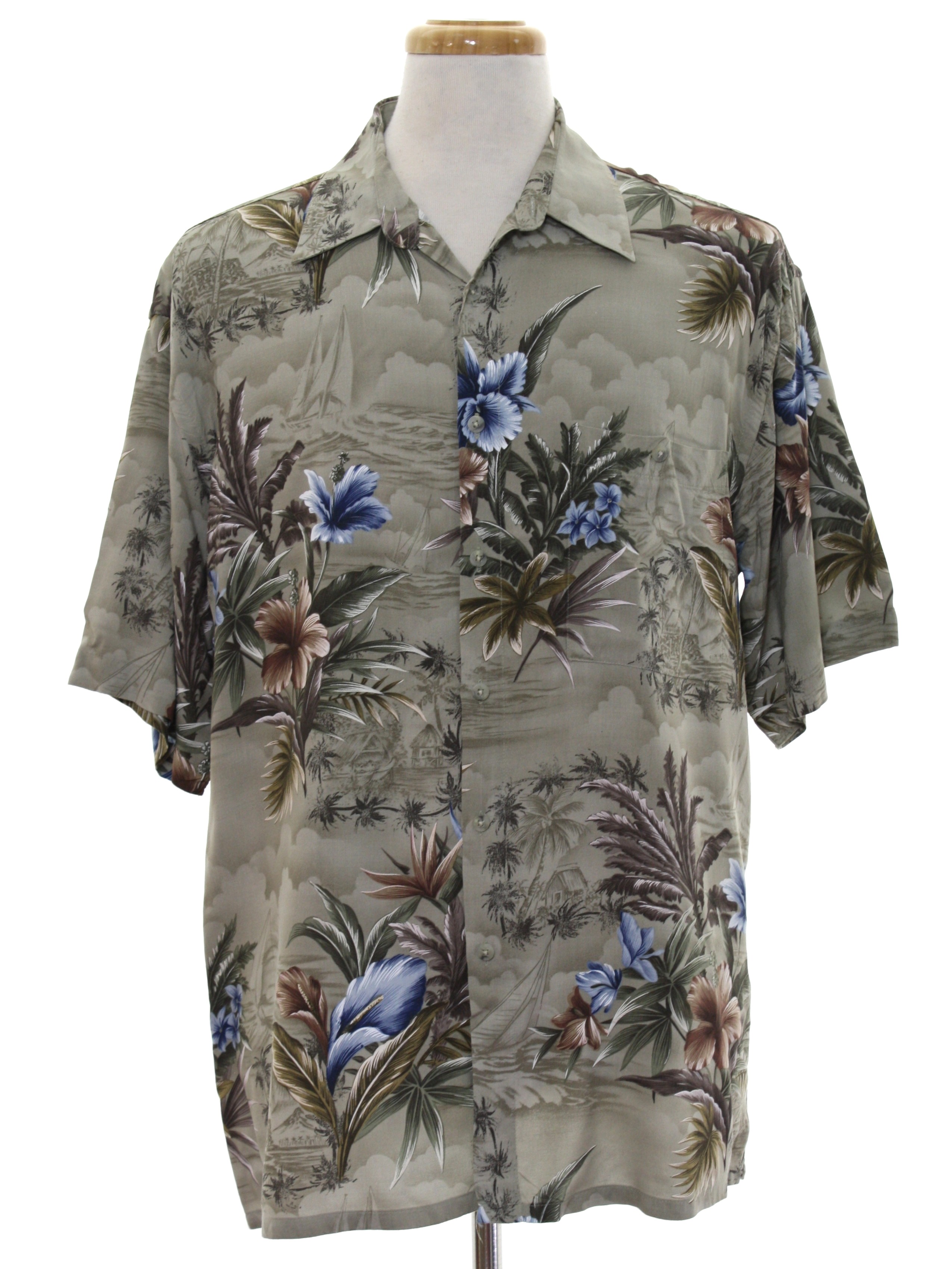 1980's Hawaiian Shirt (Pierre Cardin): 80s -Pierre Cardin- Mens gray ...