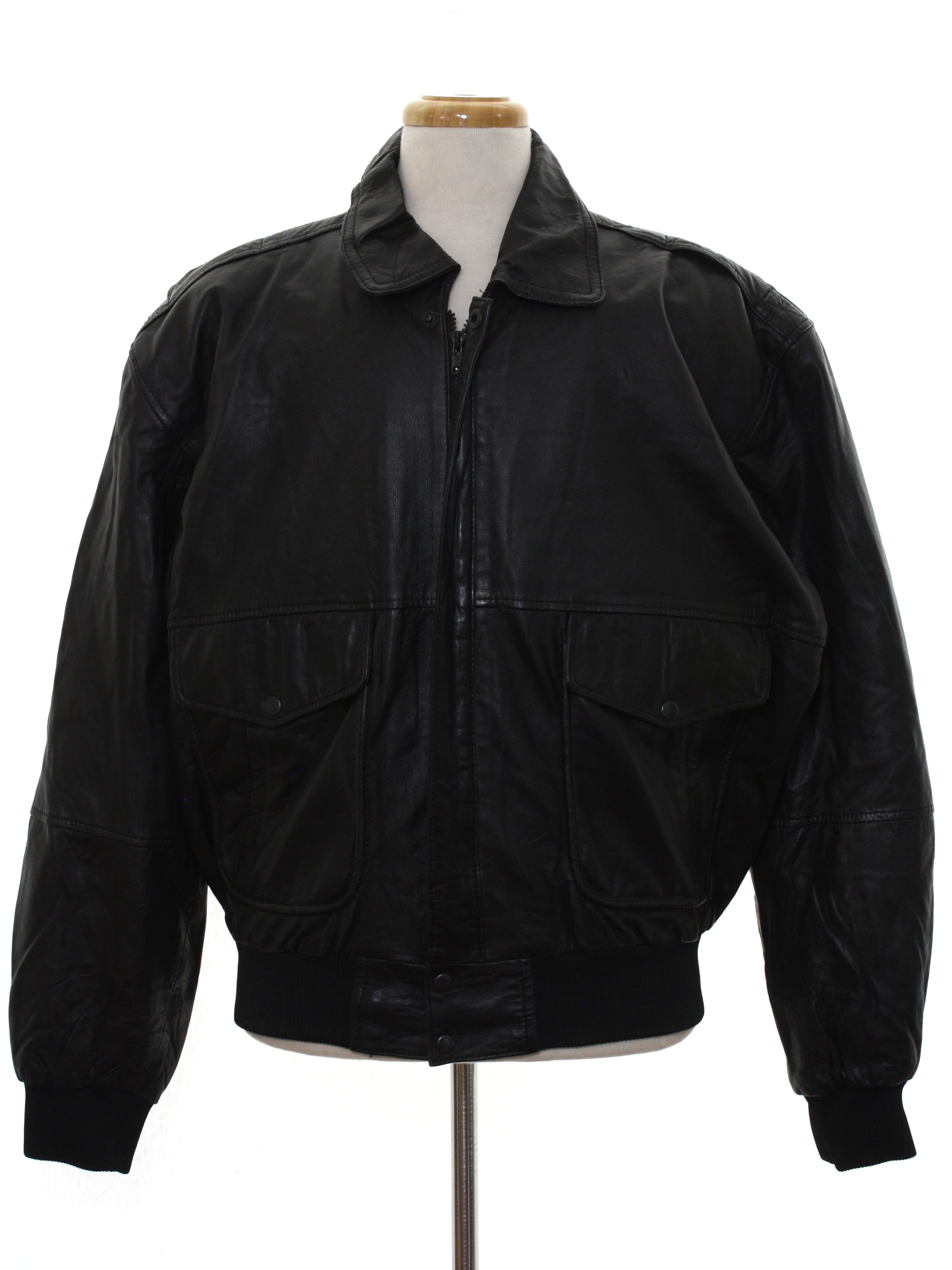 1990s Flightline Leather Jacket: 90s -Flightline- Mens black background